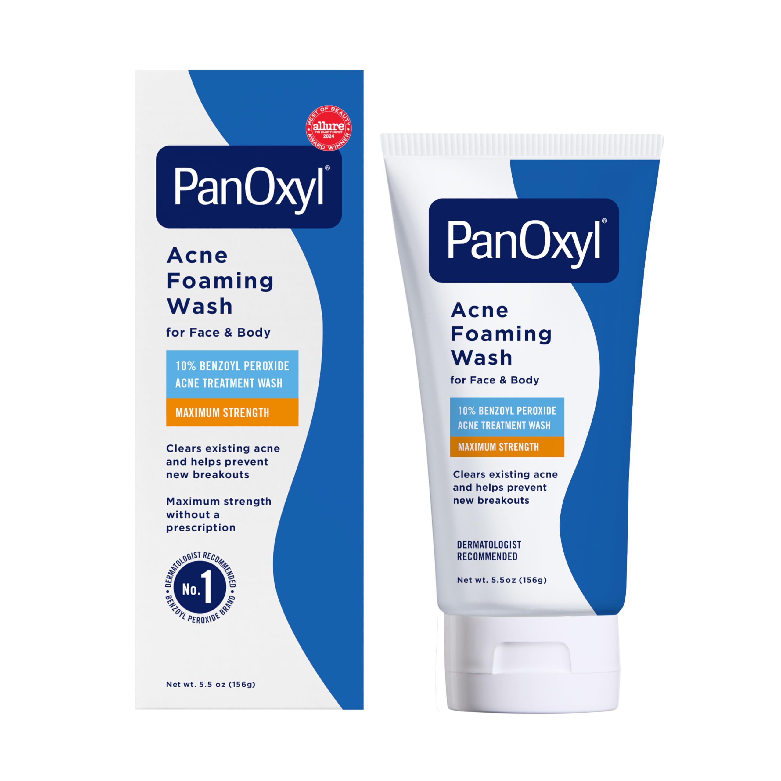 PanOxyl Acne Foaming Wash packaging and tube on a white background