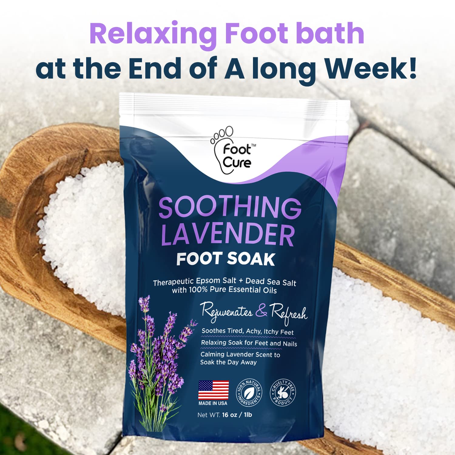 Soothing Lavender Foot Soak with Epsom Salt - Best Toenail Treatment, & Softens Calluses