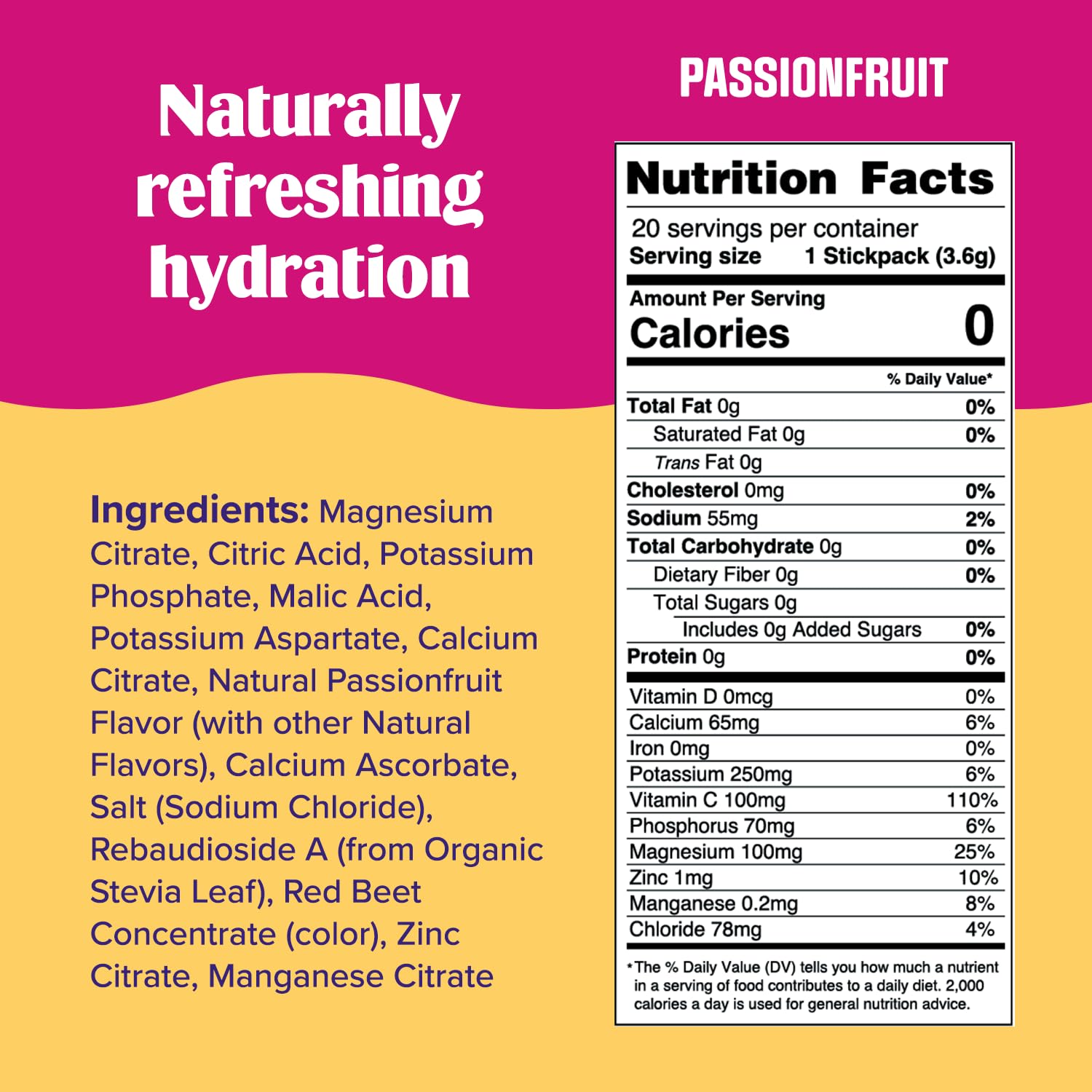 Ultima Replenisher Daily Electrolyte Drink Mix – Passionfruit, 20 Stickpacks – Hydration