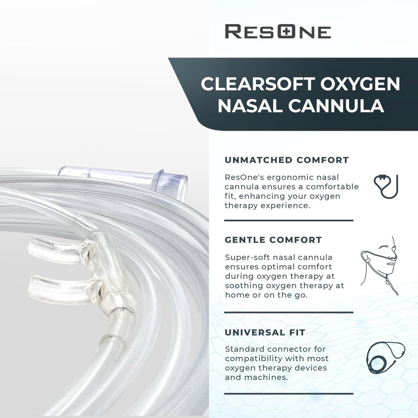 ResOne Soft Nasal Cannula 5-Pack - Oxygen Cannula, Curved Prongs, 4Ft Crush-Resistant Tubing