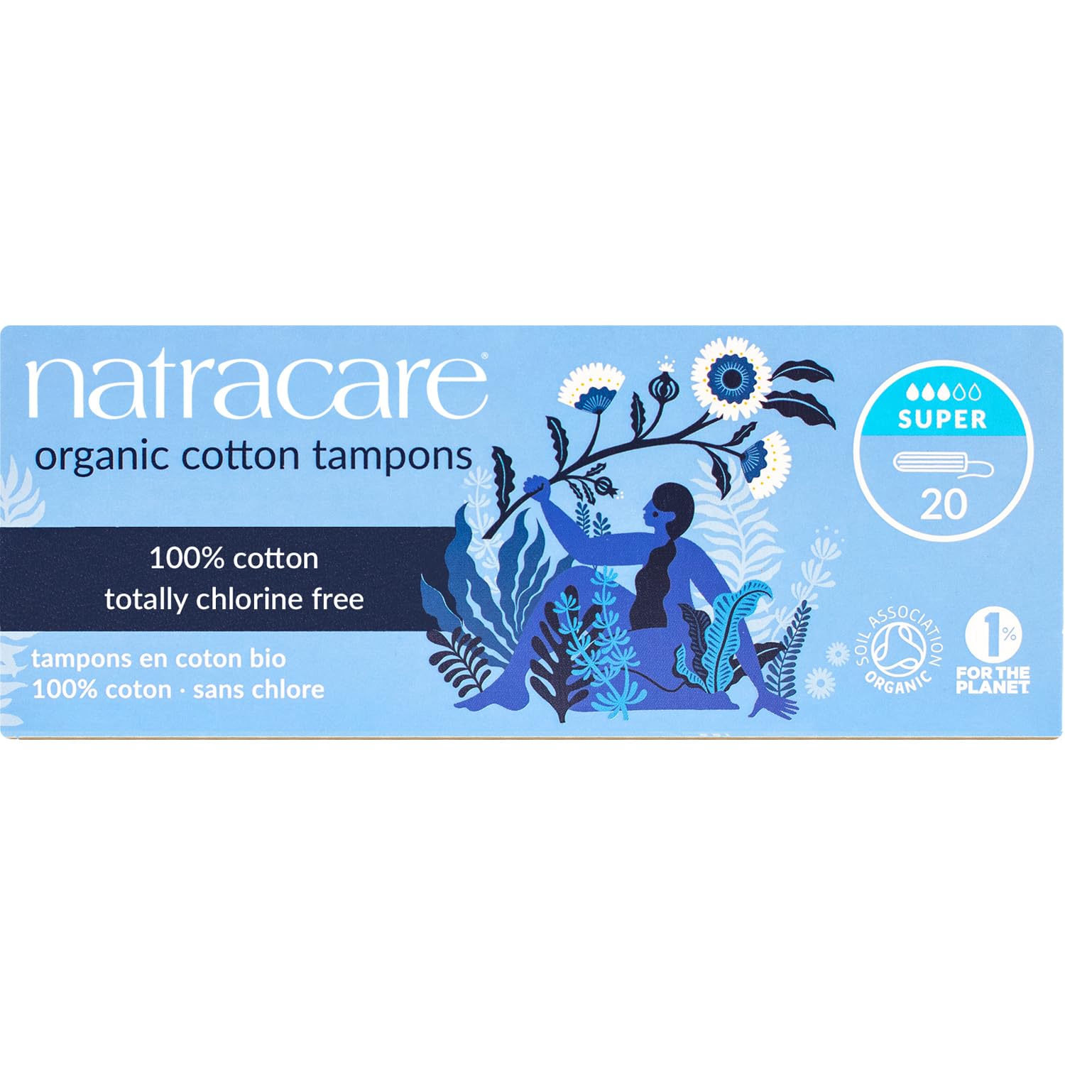 Natracare 2000 Organic All Cotton Non-Applicator Tampons 20 Count