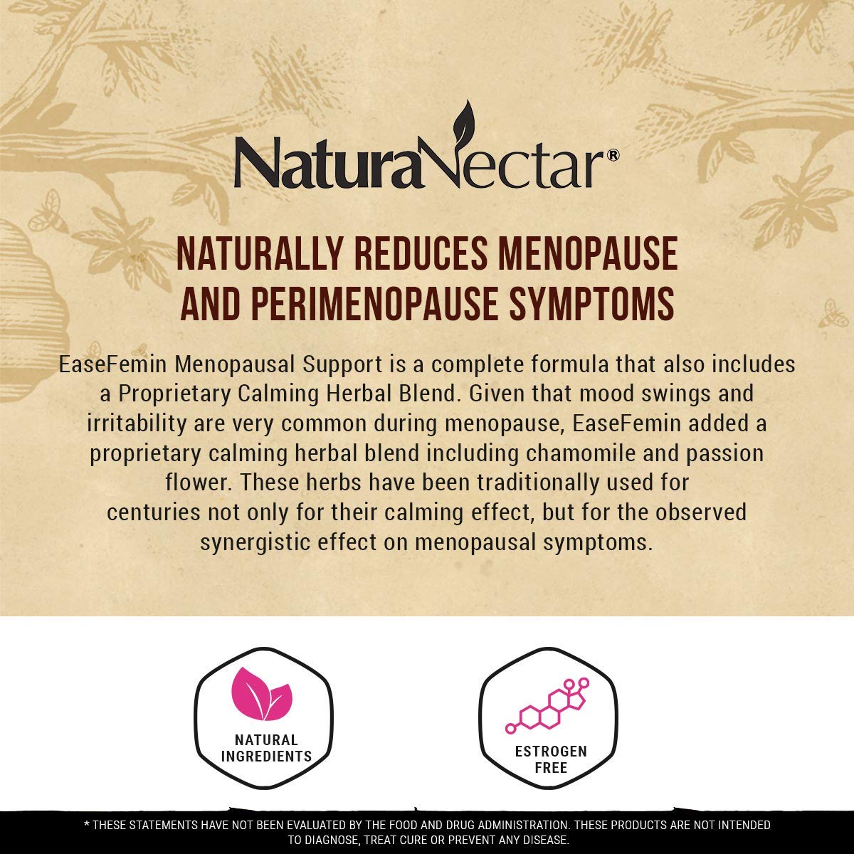 NaturaNectar EaseFemin Menopause Support for Hot Flashes, Night Sweats, and Irritability