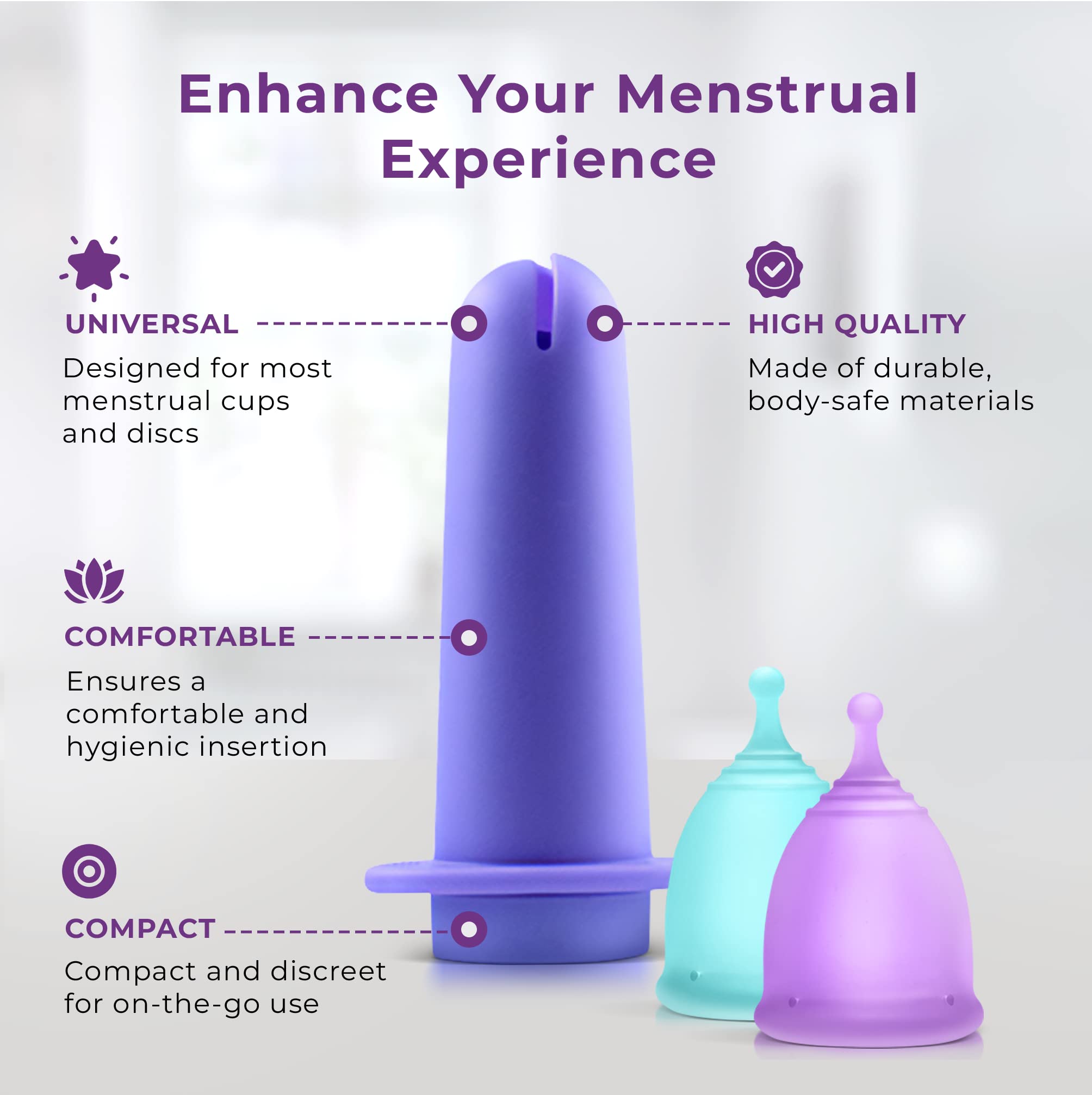 Ecoblossom Menstrual Cup Applicator Tool - Comfortable & Easy Insertion - Compatible