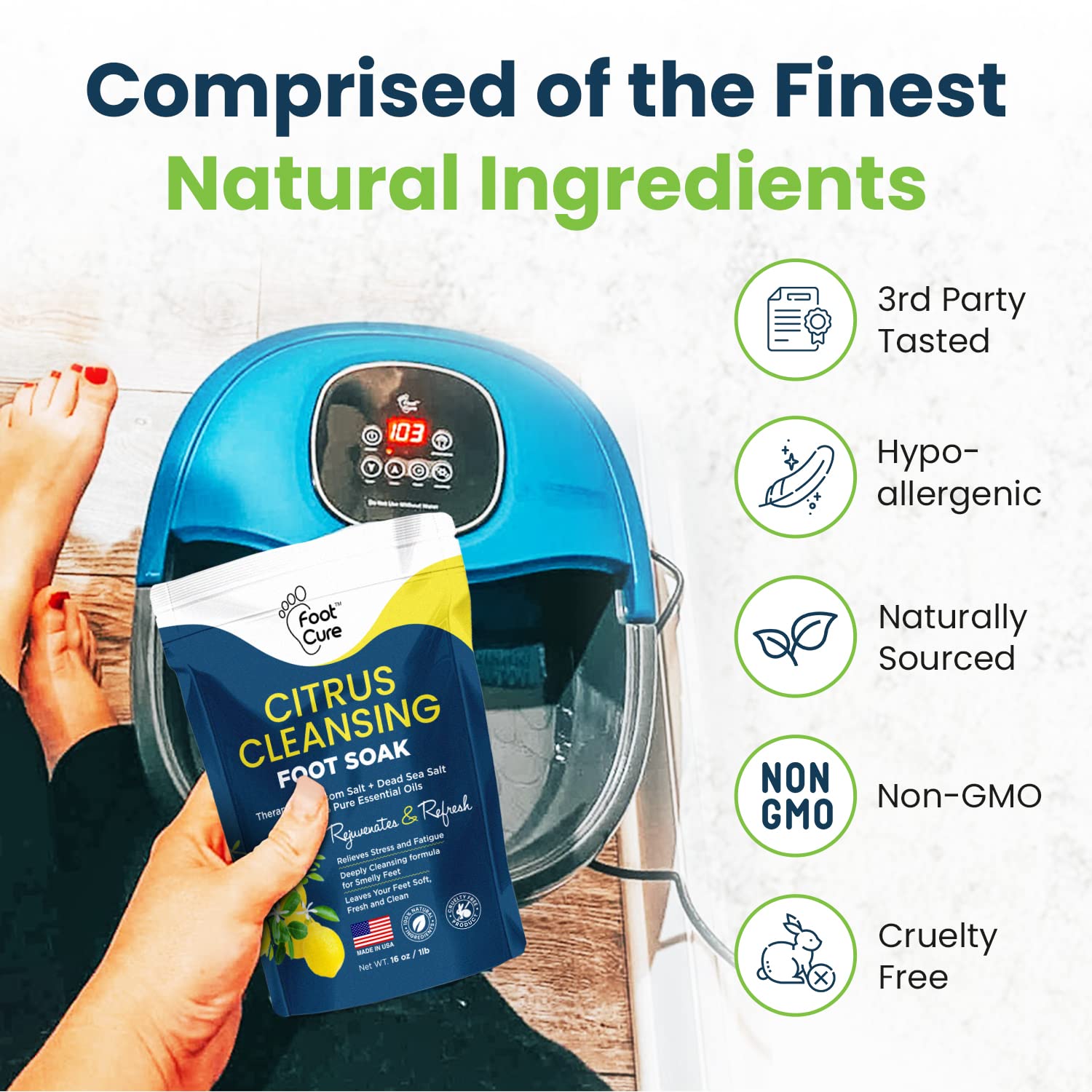 Foot Soak with Epsom Salts- Variety Pack of 4- Tea Tree Oil, Muscle Relief, Calming