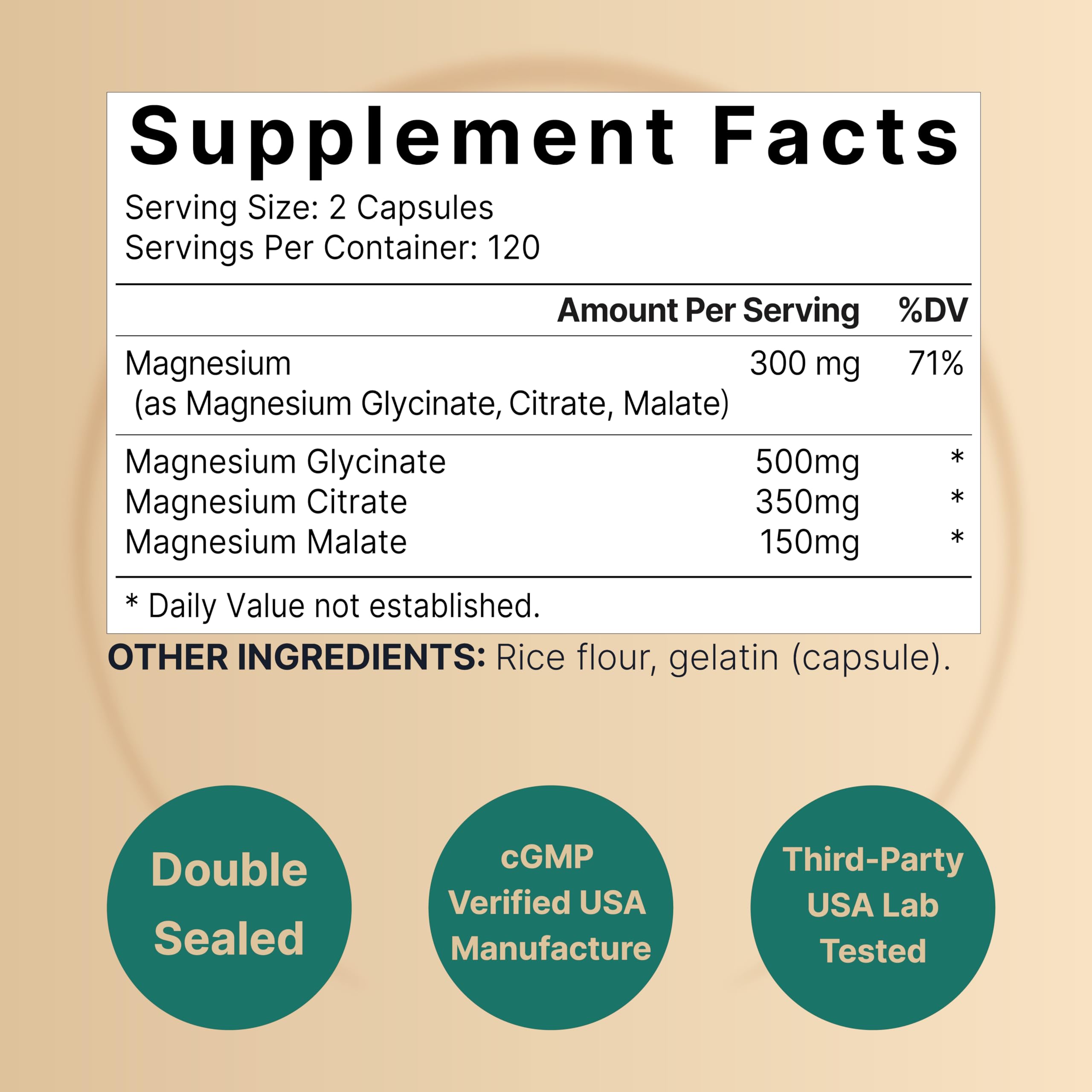 Triple Complex Magnesium Supplement, 240 Capsules | Magnesium Glycinate 500mg