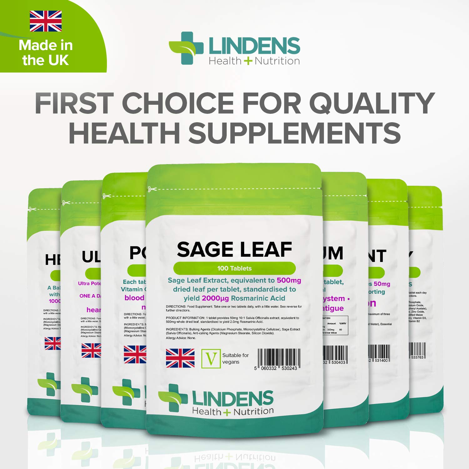 Lindens Sage Leaf 500mg 100 Tablets (Hot Flushes/flashes & Sweats in Menopause)