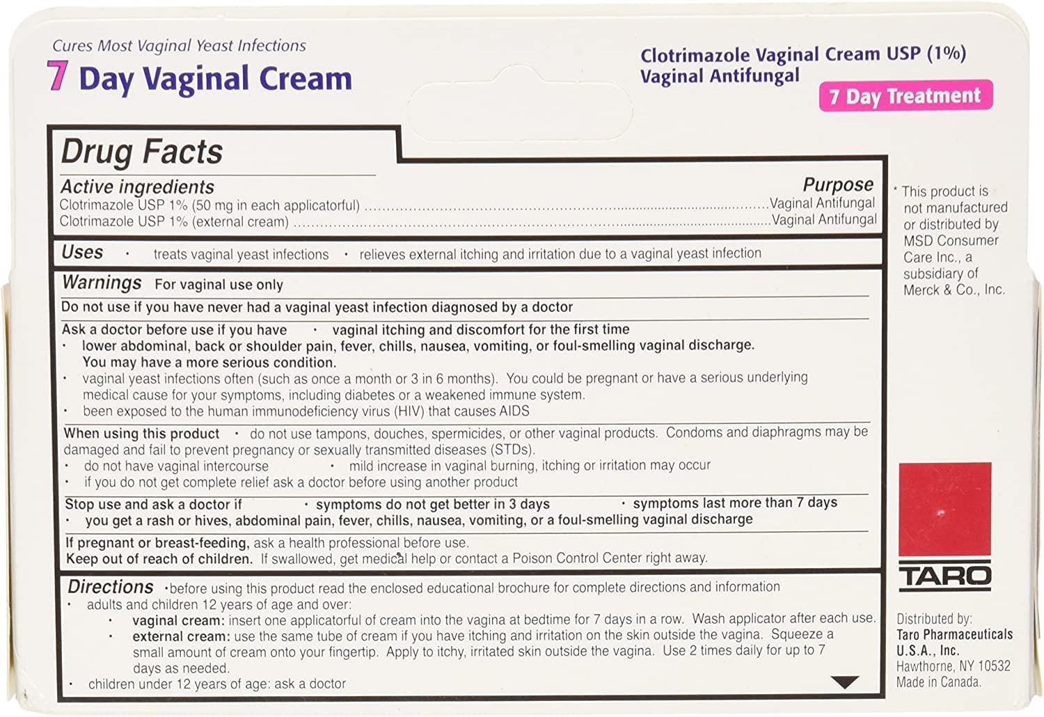 Taro Clotrimazole 7 Vaginal Cream 45 g (Pack of 12)