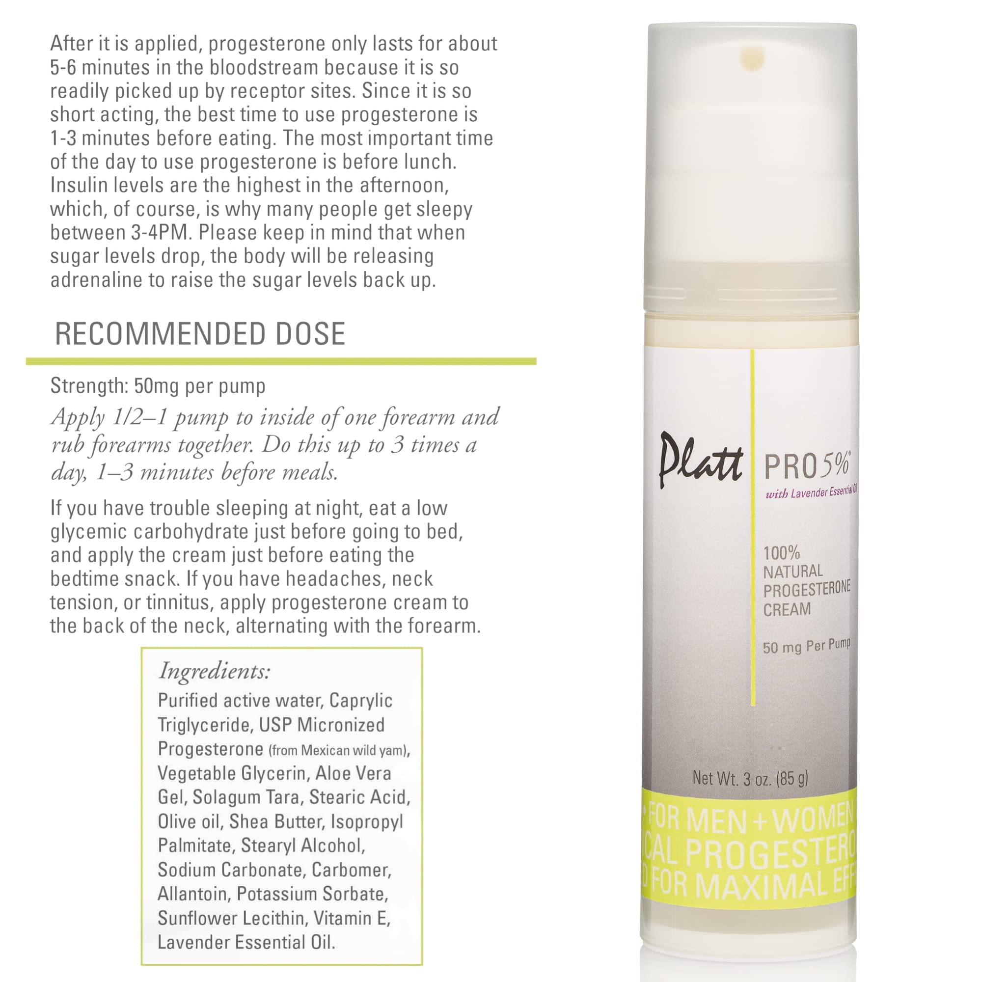 Platt PRO 5% Dr. Platt's All Natural & Bio-Identical Progesterone Cream 50mg Strength