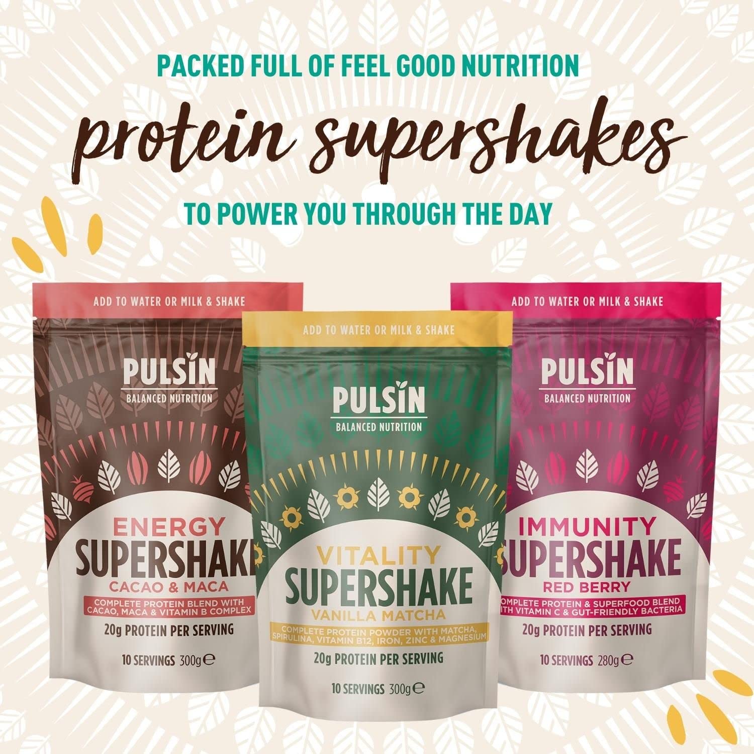 Pulsin - Cacao & Maca Vegan Supershake - 300g - Plant Based Vegan Energy Support Protein Powder