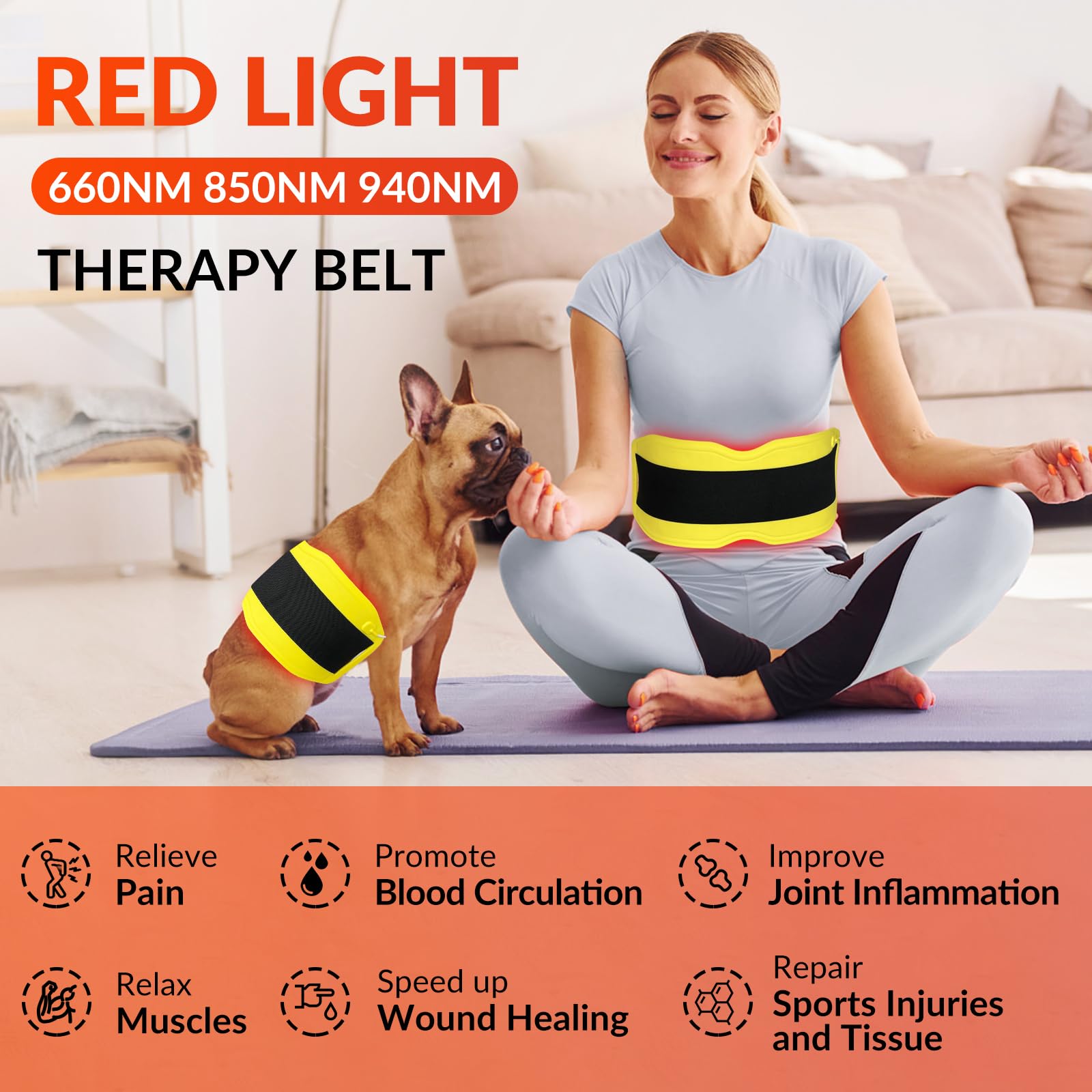 Fimem Red Light Therapy Belt 660nm 850nm 940nm, Red Light Therapy Device for Back, Infrared Light Therapy