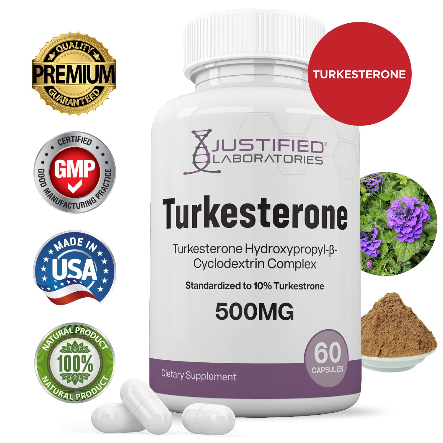 Justified Laboratories (5 Pack Turkesterone 500mg 10% Standardized Naturally Increase