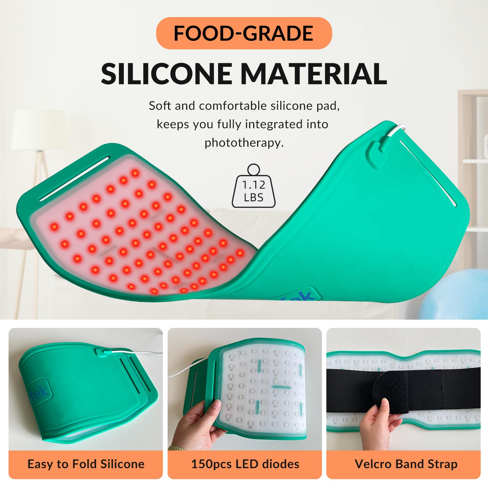 Dawfek Red Light Therapy Belt for Pain Relief Silicone Wearable Near Infrared Light Wrap Deep