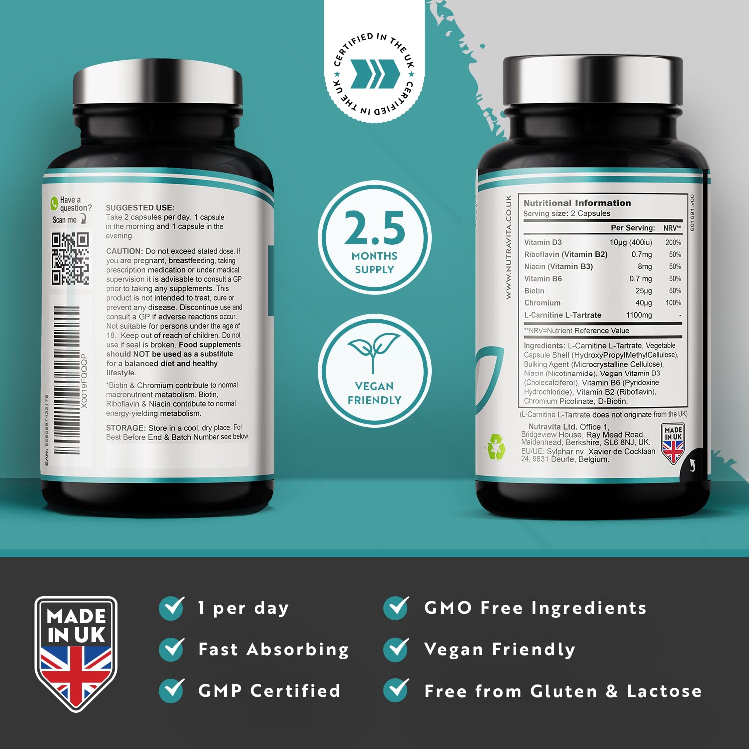 L-Carnitine Complex - High Strength Capsules with Added Riboflavin, Biotin, Chromium