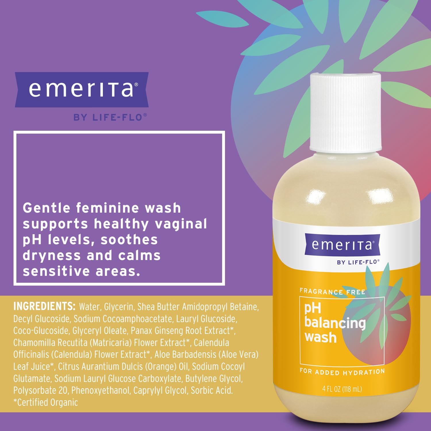 Emerita by Life-flo pH Balancing Feminine Wash, Hydrating Cleanser Soothes Delicate Areas