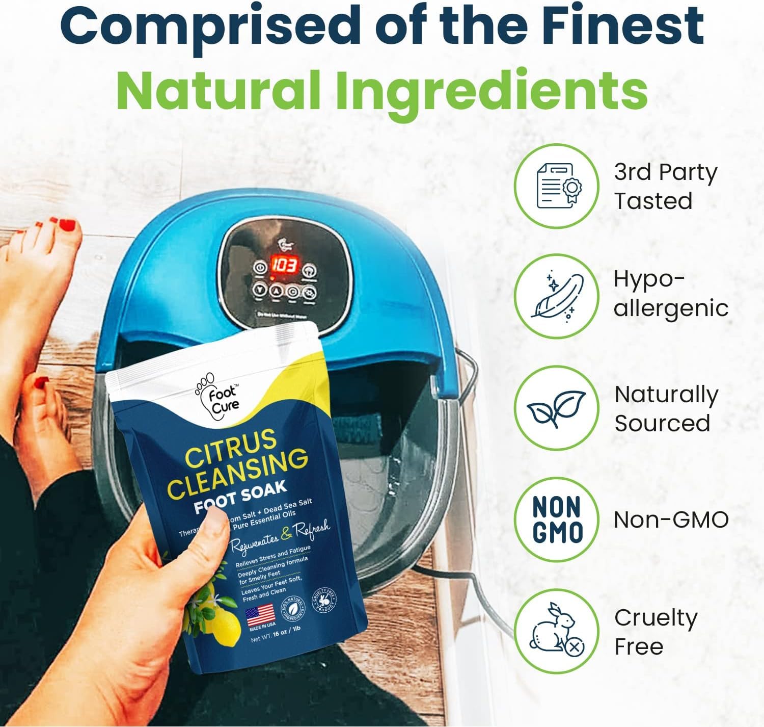 Tea Tree Oil & Citrus Detox Foot Soak with Epsom Salts - All Natural Salts for Post Workout