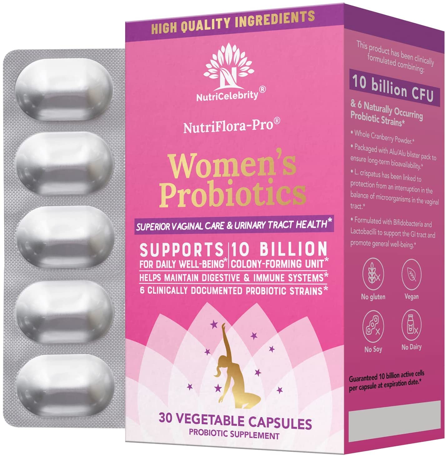NutriCelebrity NutriFlora-Pro Probiotics for Women, Vaginal, Urinary Health, Immune System Digestive