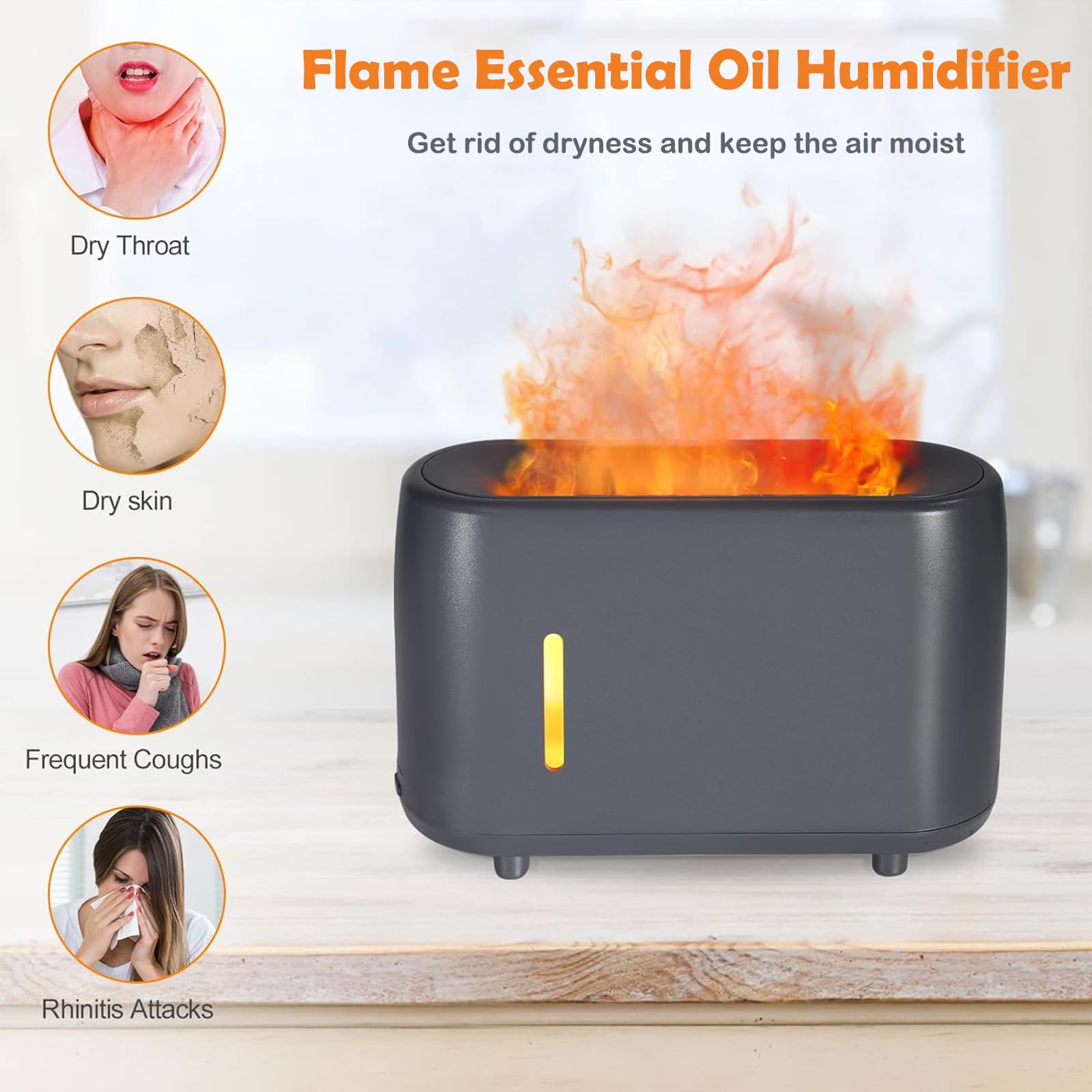 Flame Diffuser Humidifier 240ML for Essential Oils, Smart Timing with 7 Changeable Colors, Dual Mist