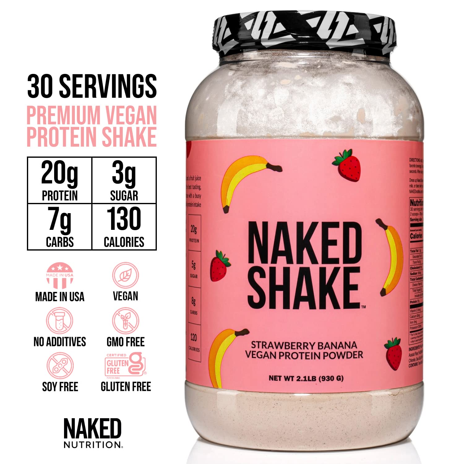 NAKED nutrition Naked Shake - Vegan Protein Powder, Strawberry Banana - Flavored Plant
