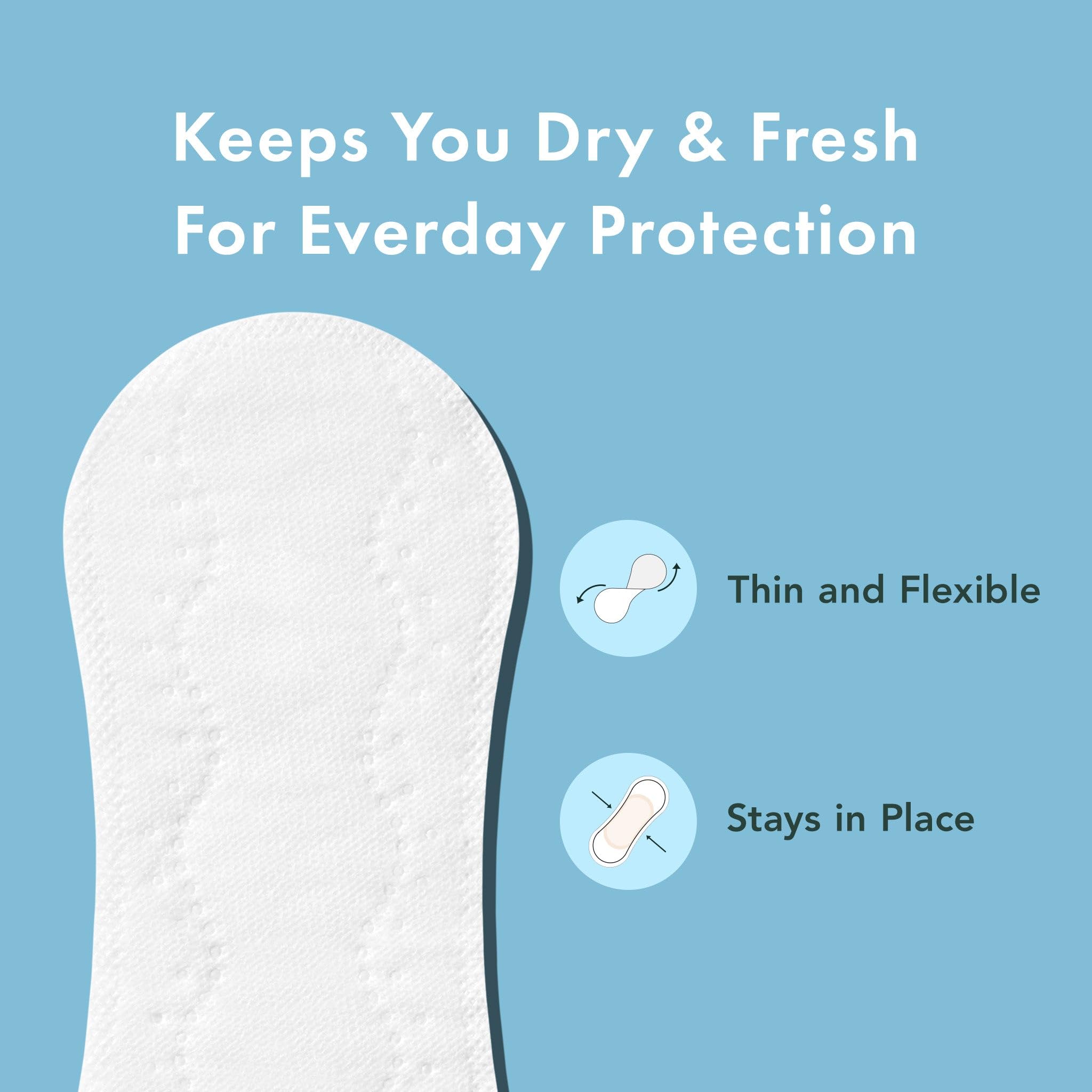 Rael Panty Liners for Women, Organic Cotton Cover - Thin Pantiliners, Light Absorbency, Unscented