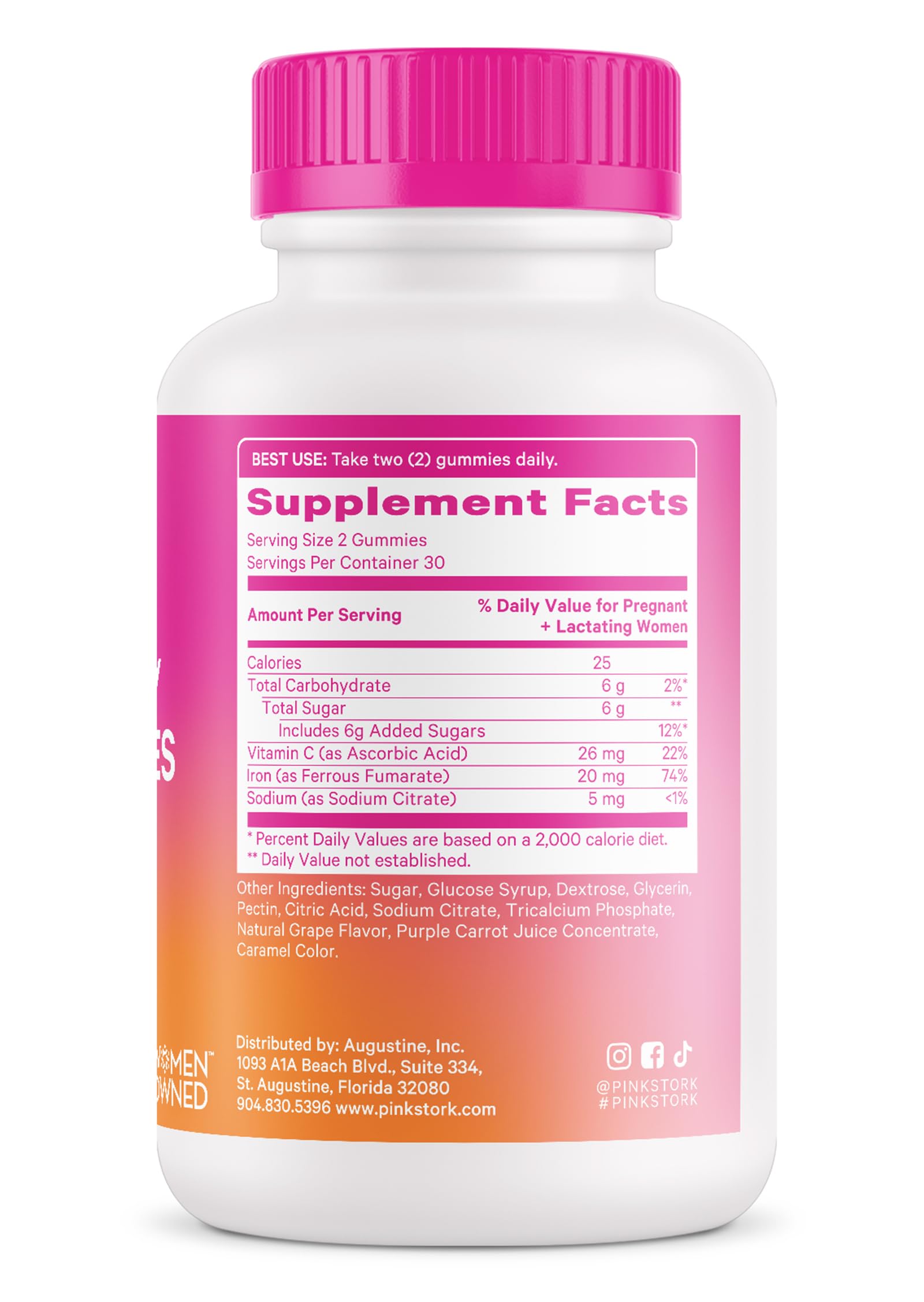 Pink Stork Prenatal Iron Supplement Gummies for Women - 20 mg Iron Gummy with Vitamin C