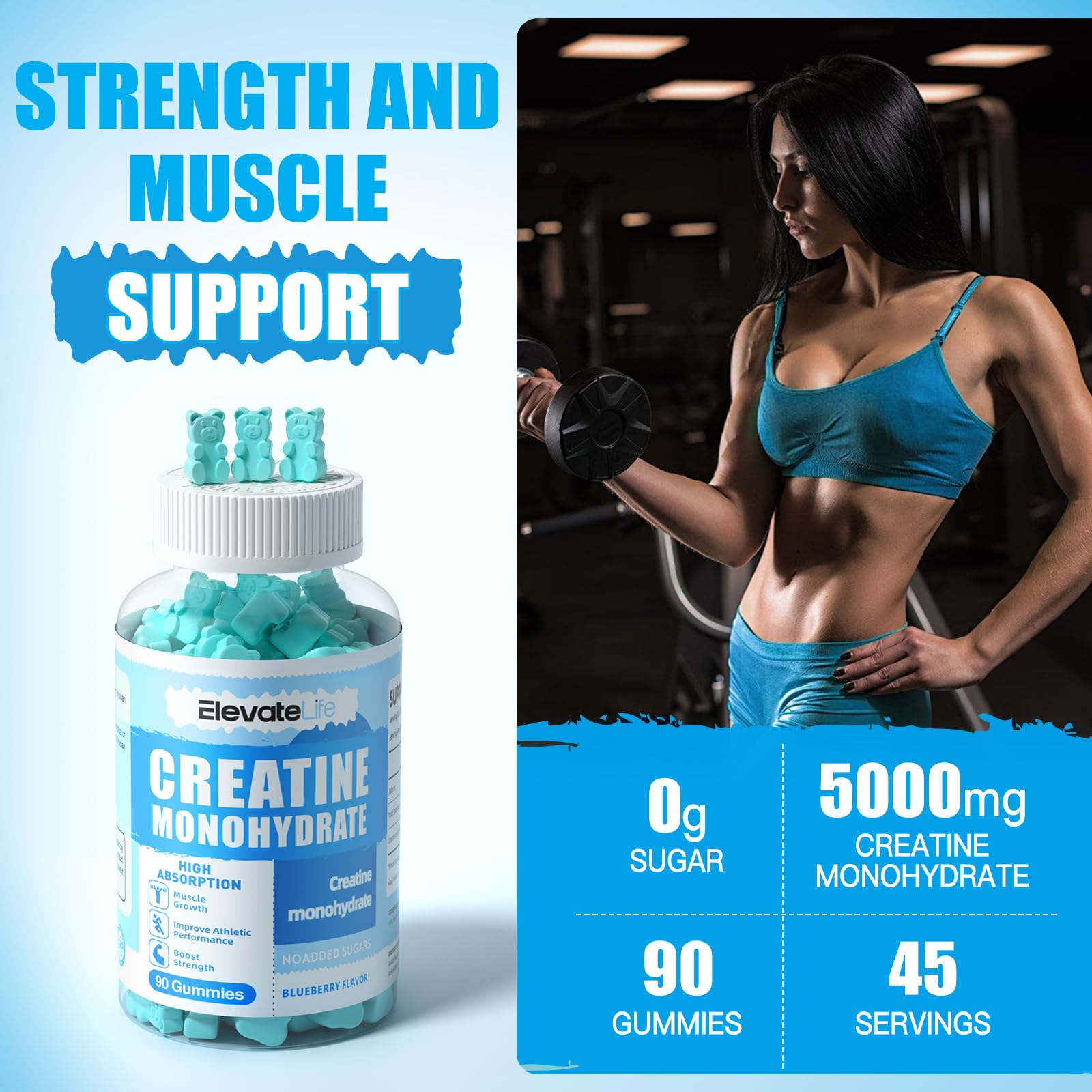 ElevateLife Creatine Monohydrate Gummies 5000mg for Men & Women, Chewables