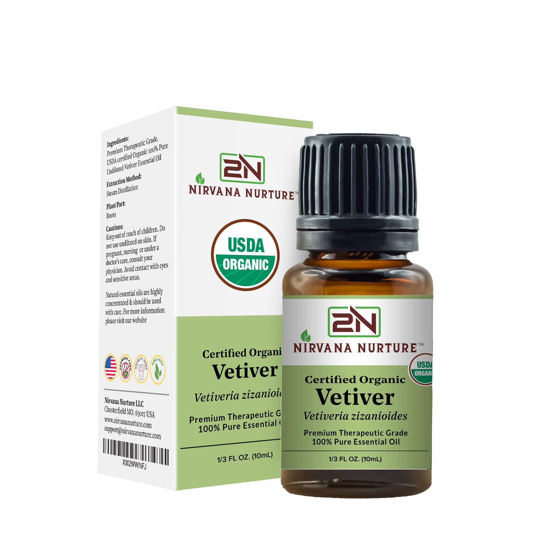 Nirvana Nurture Vetiver Essential Oil USDA Certified Organic 100% Pure Premium Therapeutic Grade