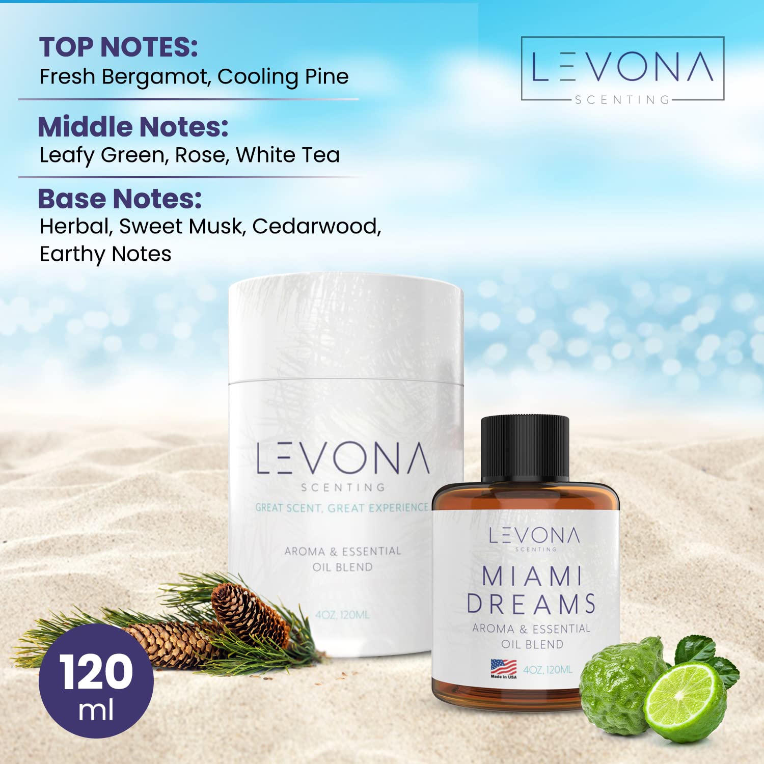 Levona Scent Essential Oils for Diffusers for Home: Miami Dreams Hotel & Home Luxury Scents Fragrance Oil