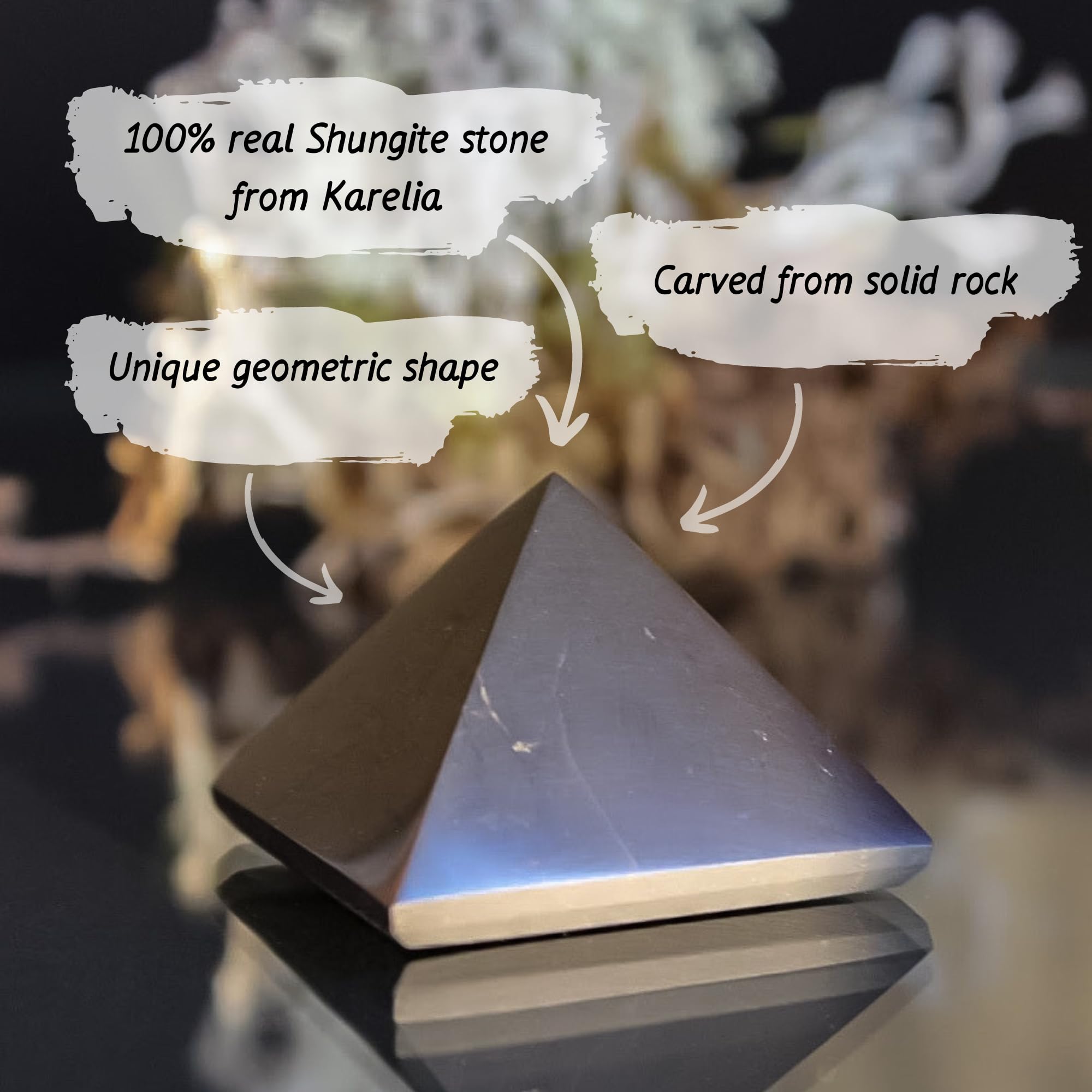 KARELIANMASTERS Shungite Stones Pyramid and Sticker for Phone Set - Crystal Healing Protection