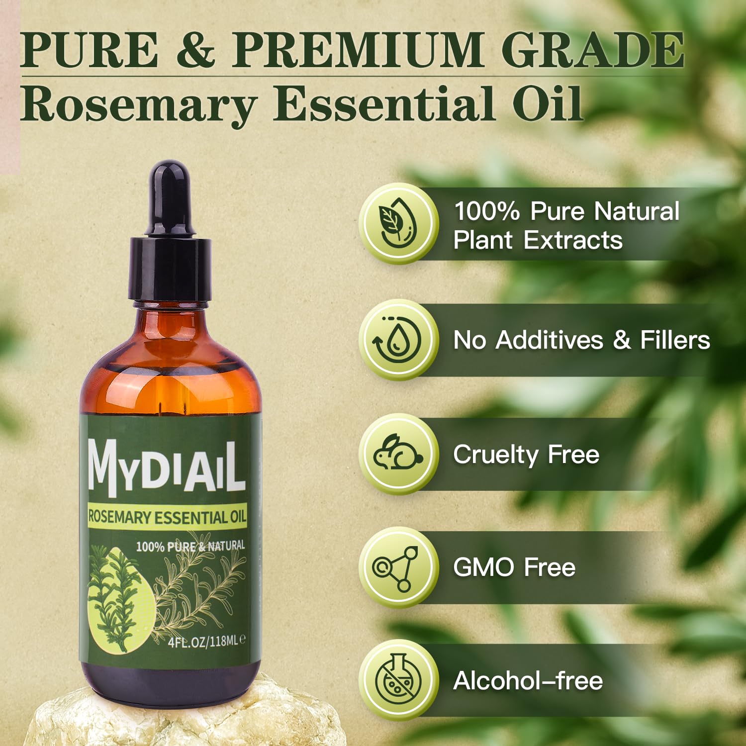MYDIAIL Rosemary Essential Oil 4oz Pure Rosemary Oil 100% Natural Premium Essential Oil
