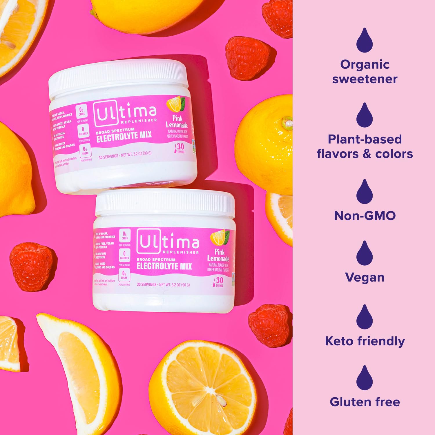 Ultima Replenisher Daily Electrolyte Drink Mix – Pink Lemonade, 30 Serving – Hydration