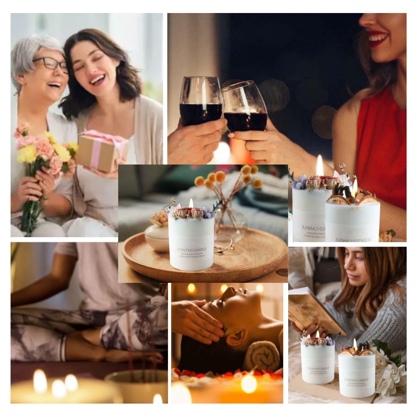 Natural Soy Scented Pillar Candles with Glass, Classic 10 oz Luxury Non Toxic White Bathroom Candle