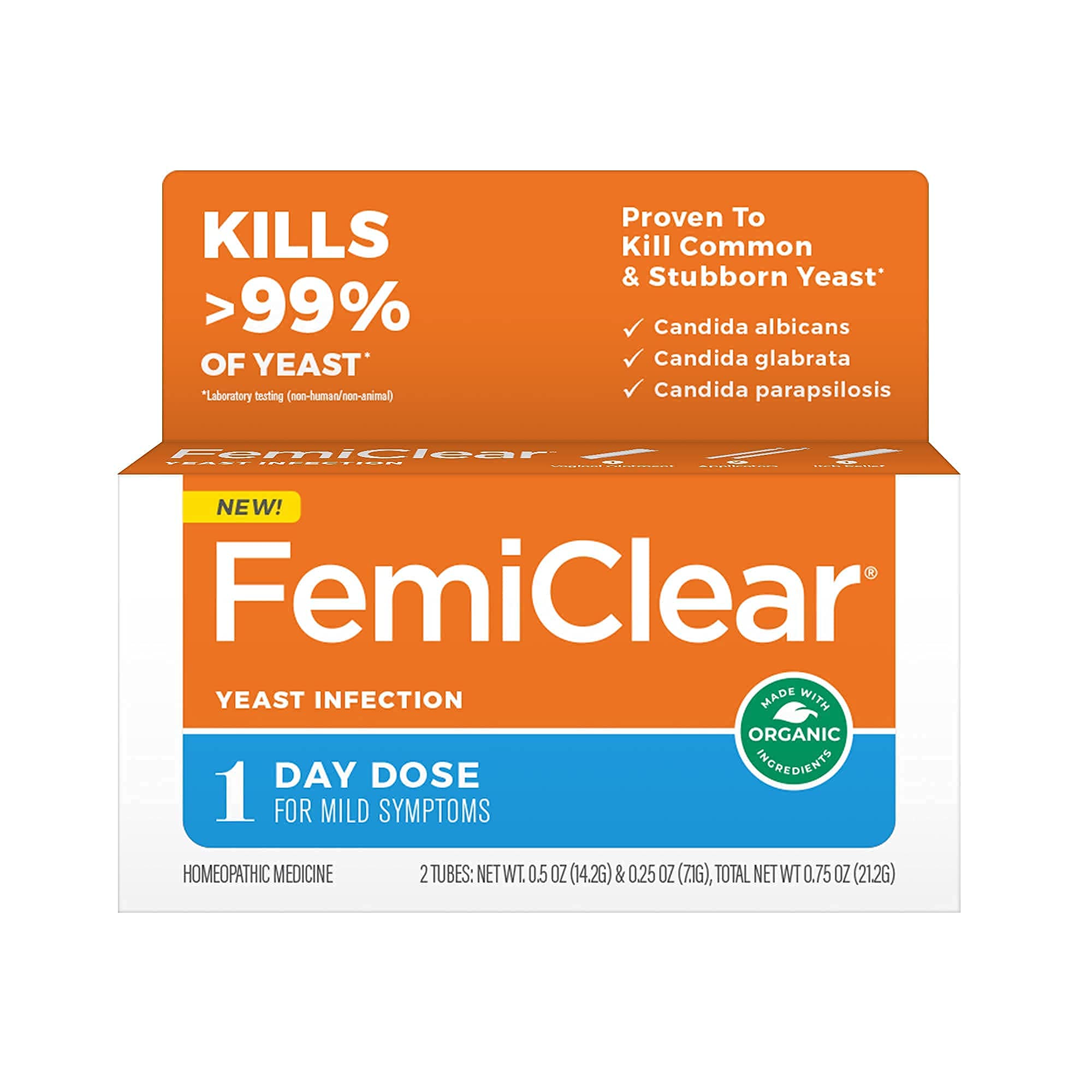 FemiClear 1-Day Yeast Infection Treatment & Vaginal Itch Relief Ointment - Fast Relief Bundle (Pack of 2)