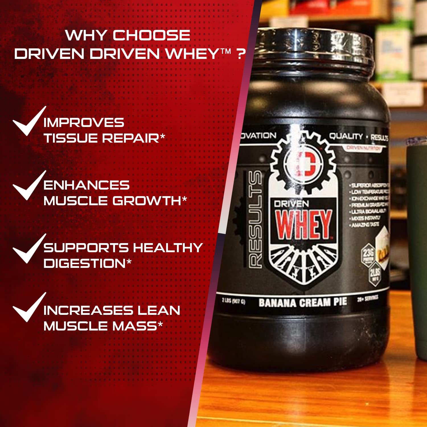 Driven WHEY- Grass Fed Whey Protein Powder: Delicious, Clean Protein Shake- Improve