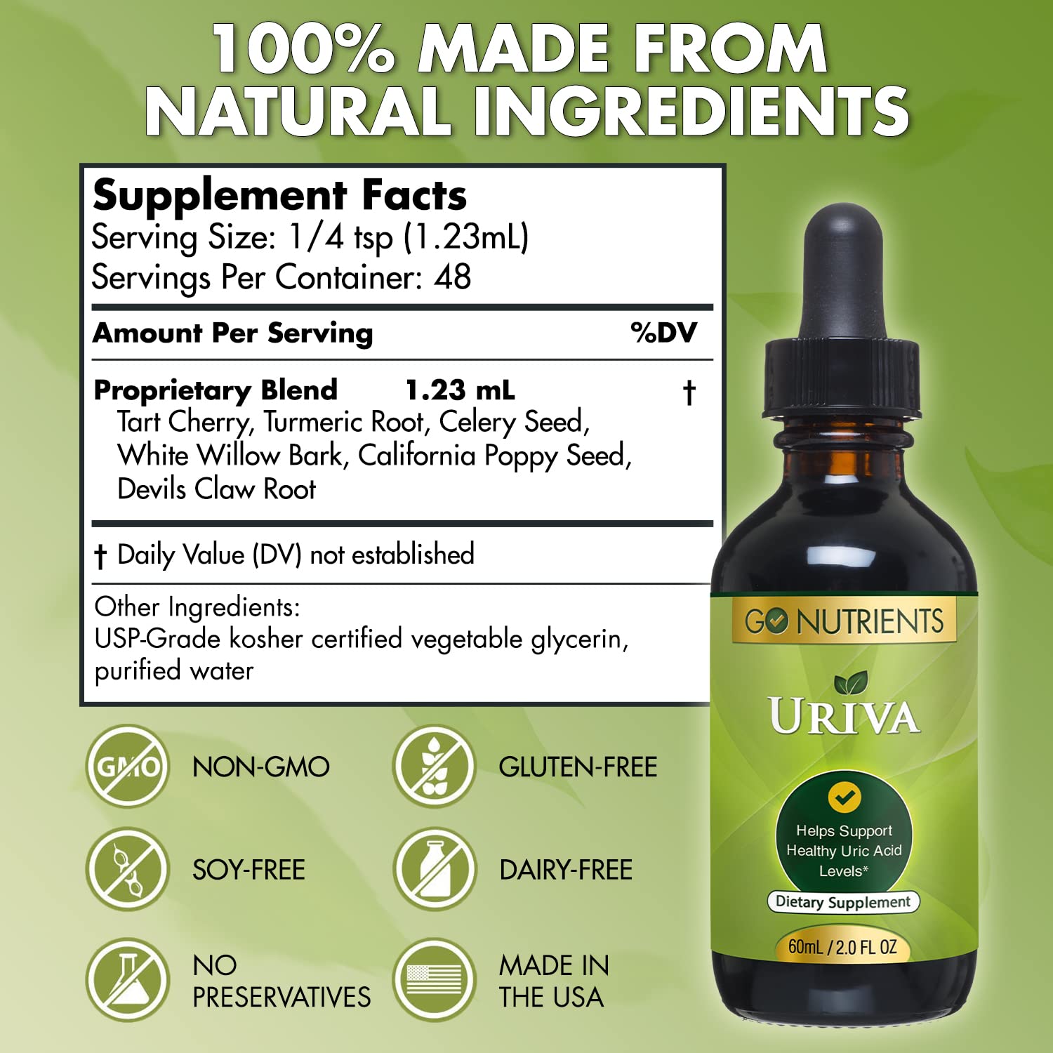 Go Nutrients Uriva Advanced Uric Acid Flush Cleanse with Tart Cherry Extract Celery Seed Extract Turmeric