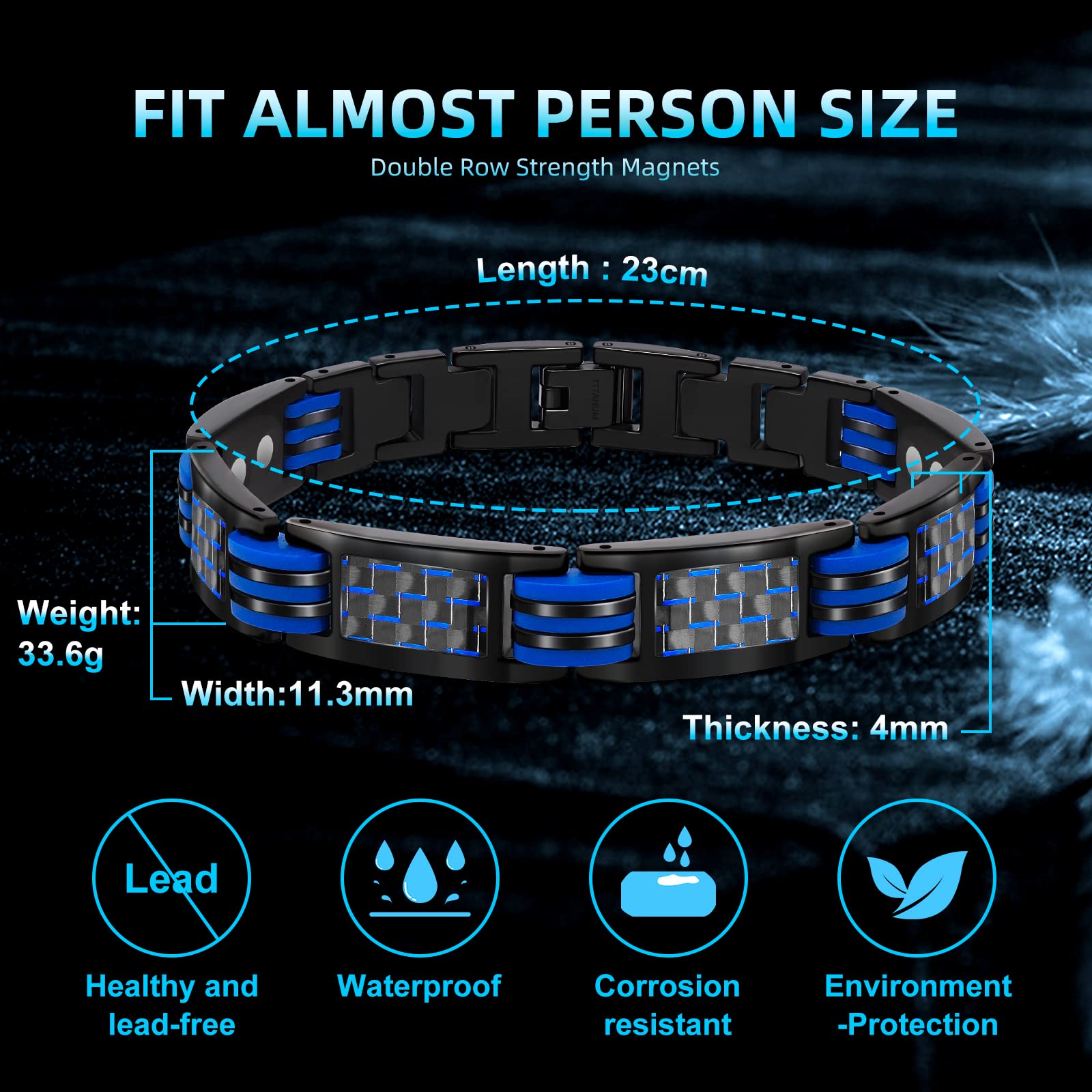 JEROOT Magnetic Bracelets for Men, Blue Carbon Fiber Pure Titanium Magnetic Bracelet