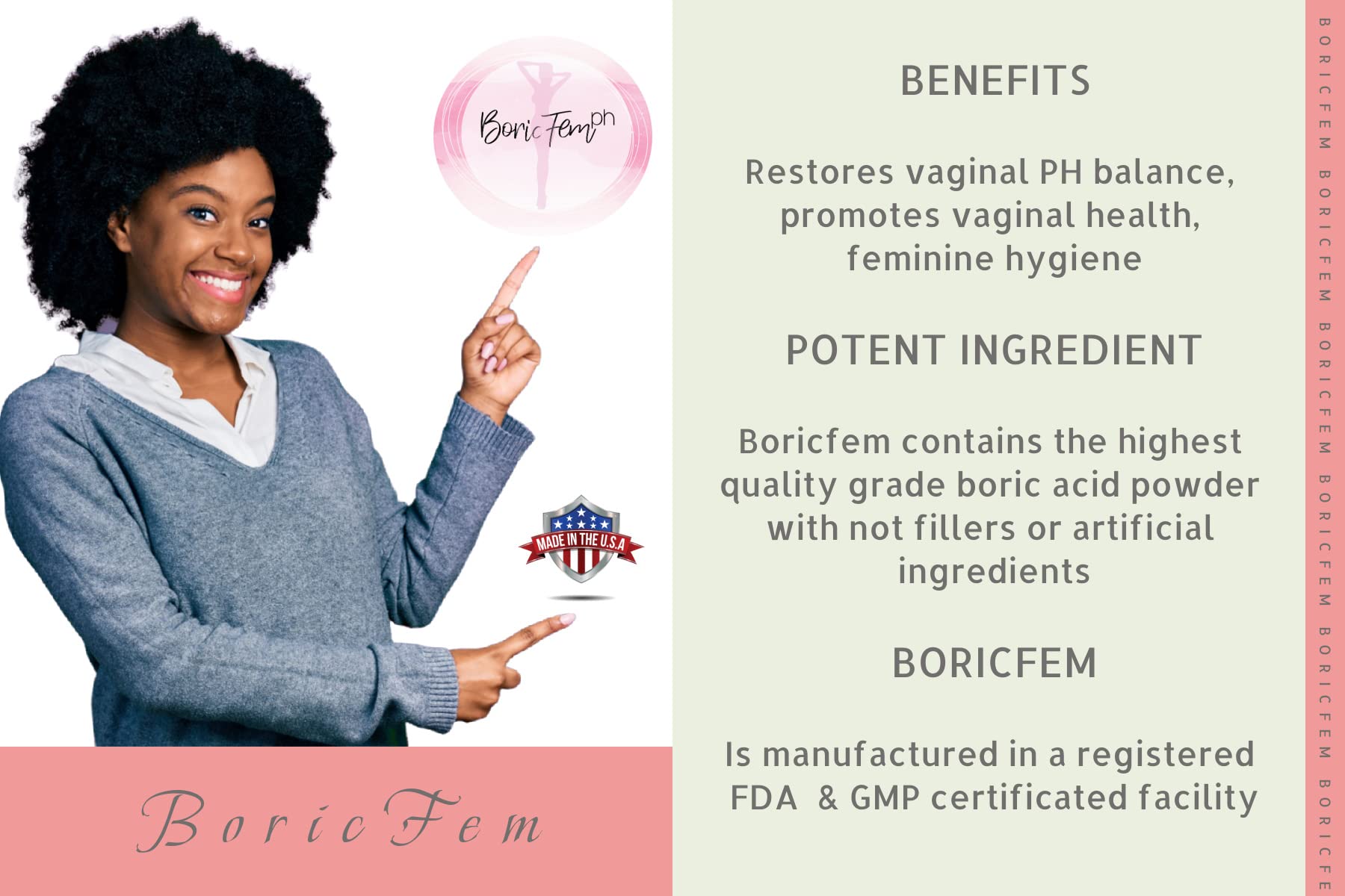 N'More Boric Acid Vaginal Suppositories- 100% Pure - Made in USA- Boricfem Vaginal Health Supplement