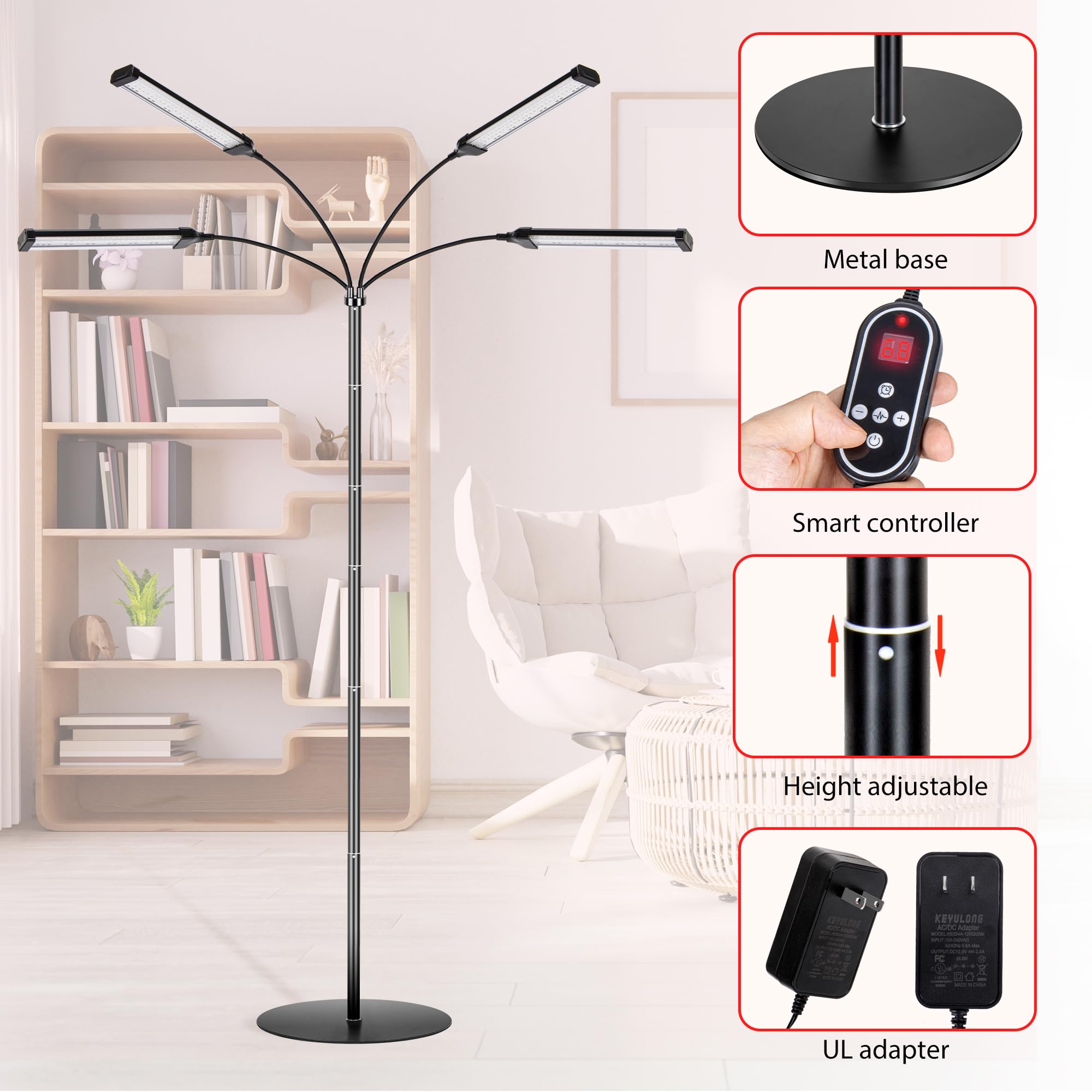 Dexnump Red Light Therapy for Face, 324 LEDs Red Light Therapy Lamp Height Free Adjustment Infrared