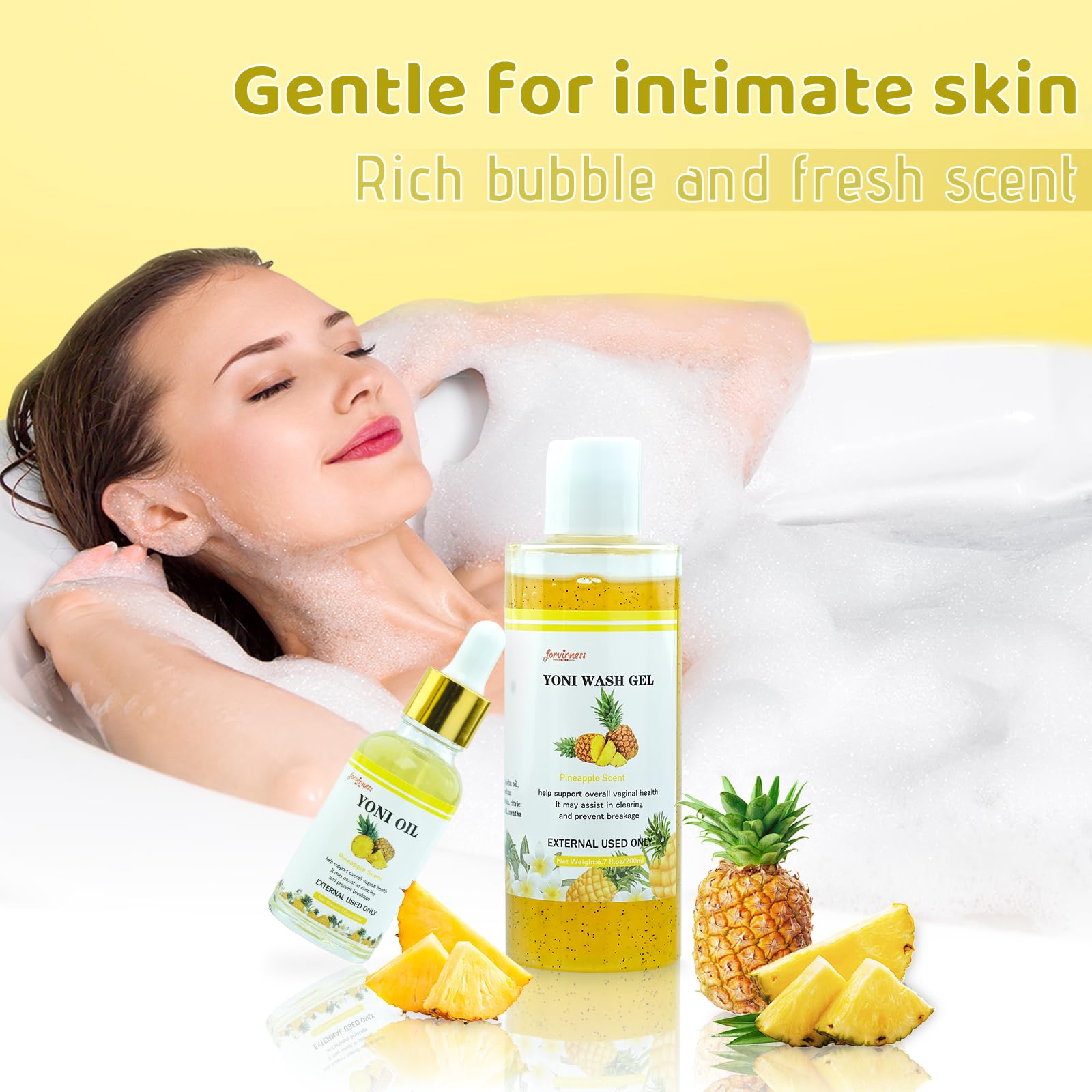 forvirness Natural Yoni Wash Yoni Oil Set, Cleanse - Remove Odor - ph Balance Feminine Wash