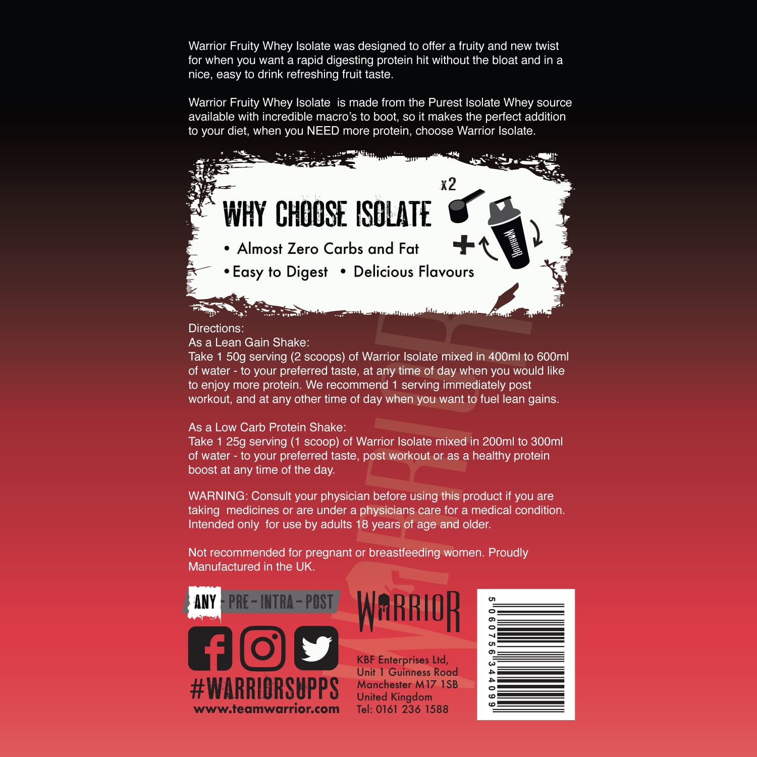 Warrior, Fruity Clear Whey Isolate – Rapid Digesting Protein Powder – Refreshingly Fruit Flavoured Shakes