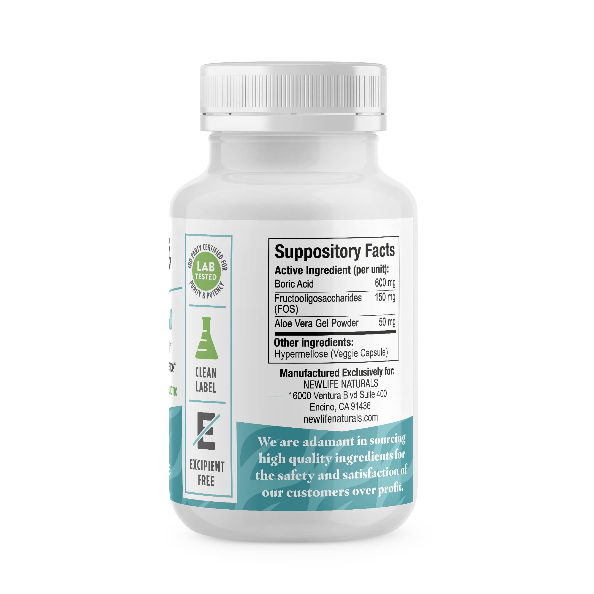 NewLife Naturals Boric Acid Vaginal Suppositories with Aloe Vera & FOS Prebiotic | Women's pH Balance Pills