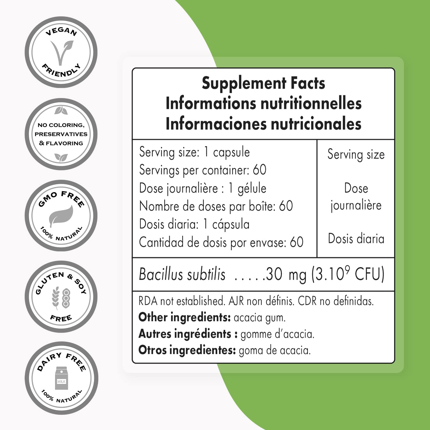 Supersmart - Bacillus Subtilis 3 Billion CFU per Day (High Potency) - Spore Probiotic