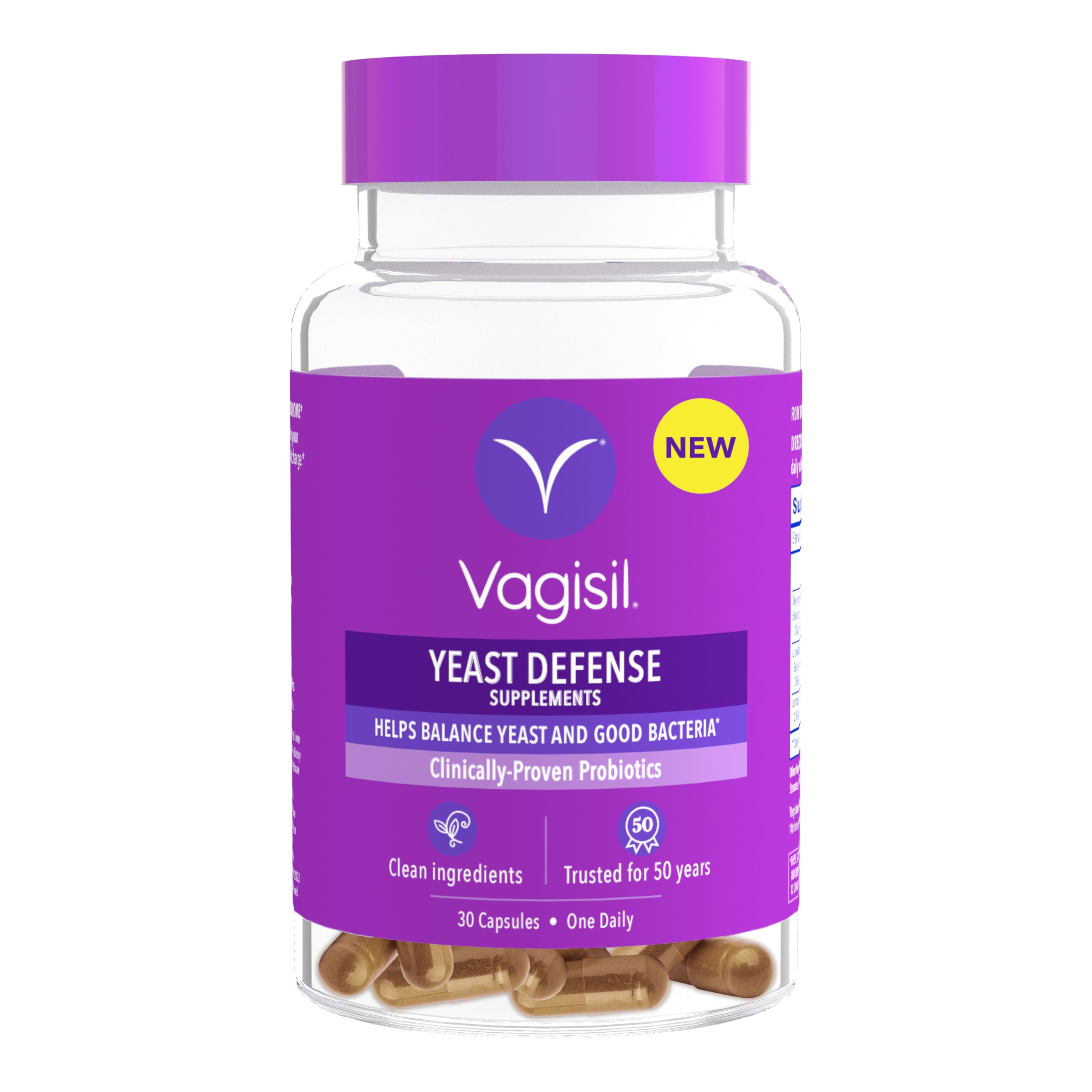 Vagisil Yeast Defense Supplements, Helps Balance Yeast and Good Bacteria, Clinically-Proven Probiotics