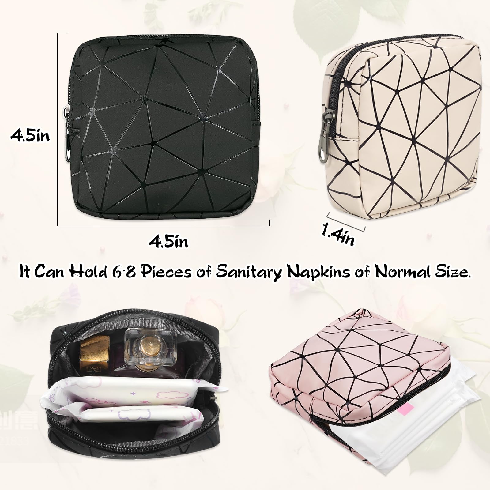 Yazabai Sanitary Napkin Storage Bag Pouch 4PCS Pads and Tampons Bags Pouches Portable