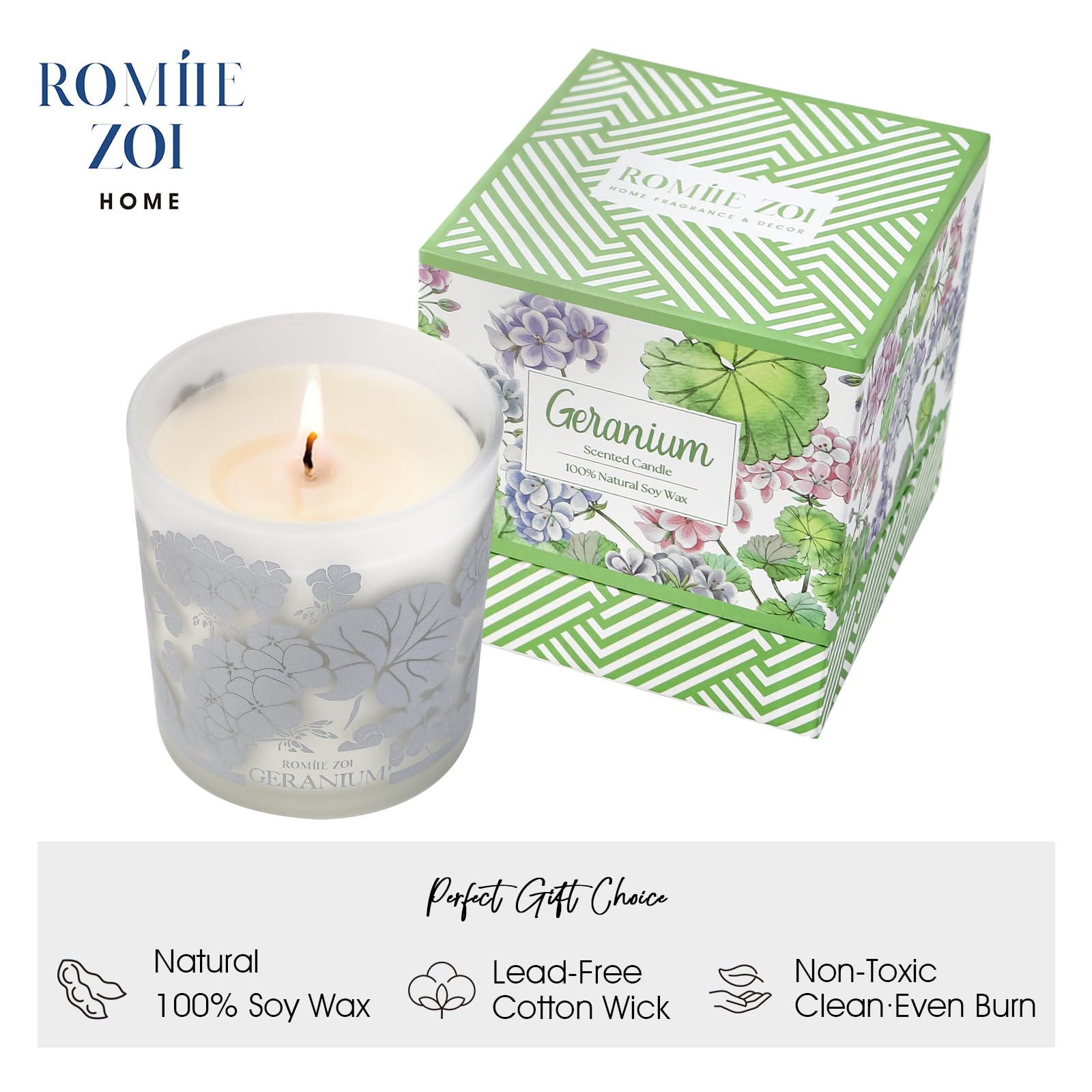 ROMIIE ZOI Scented Candle - Geranium - 6oz Aromatherapy Soy Wax Jar Candle for Home, Gifts for Women