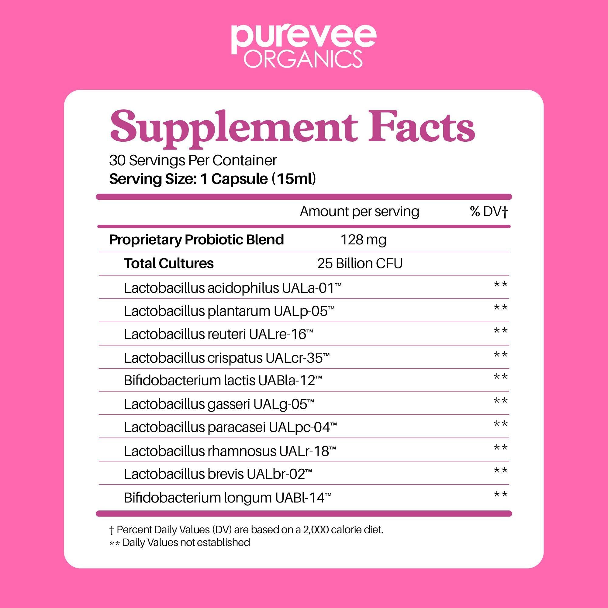 Purevee Organics Vaginal Probiotics for Women, 10 Essential Probiotic Strains, Vaginal + pH Balance