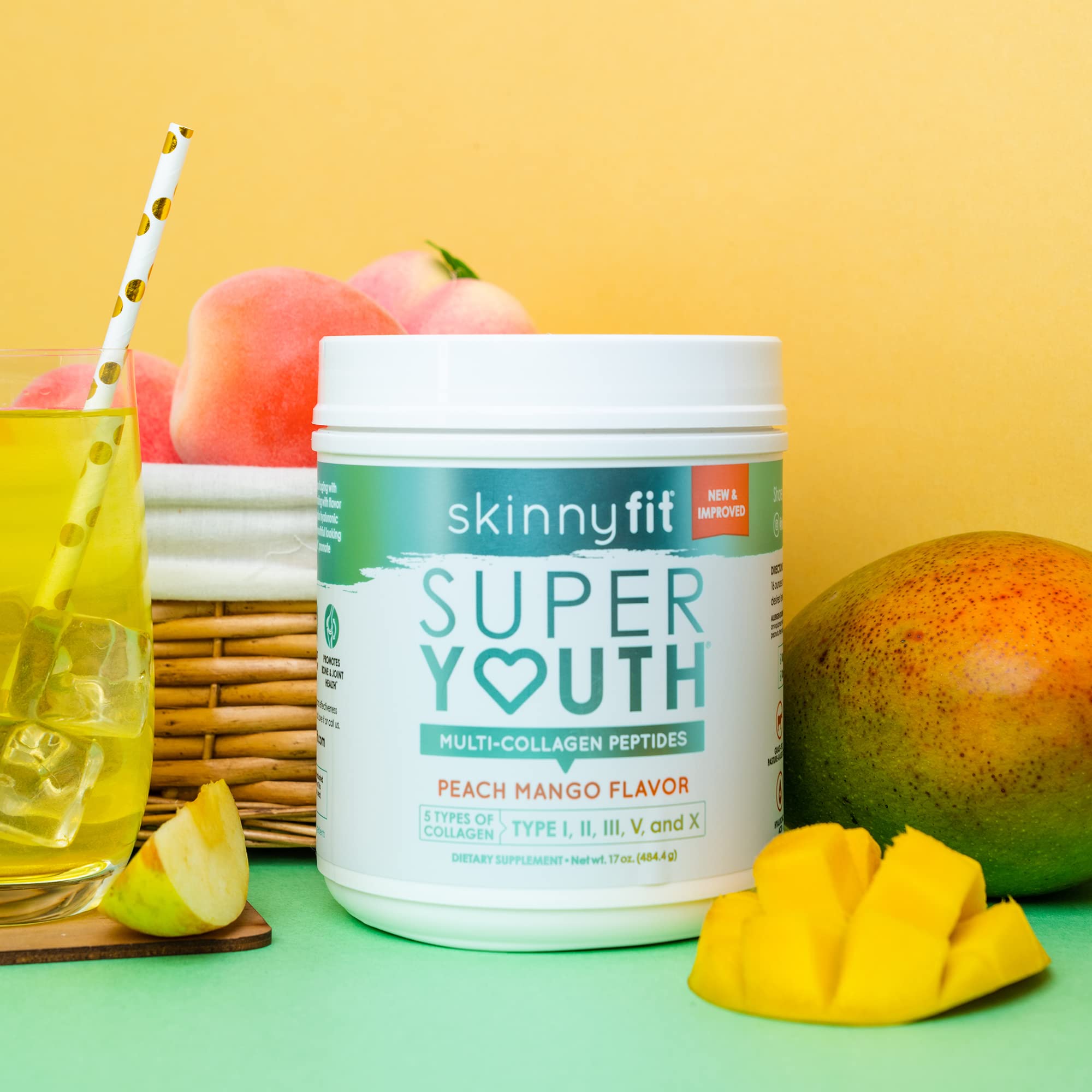 SkinnyFit Super Youth Multi-Collagen Peptides Plus Apple Cider Vinegar, Hyaluronic Acid