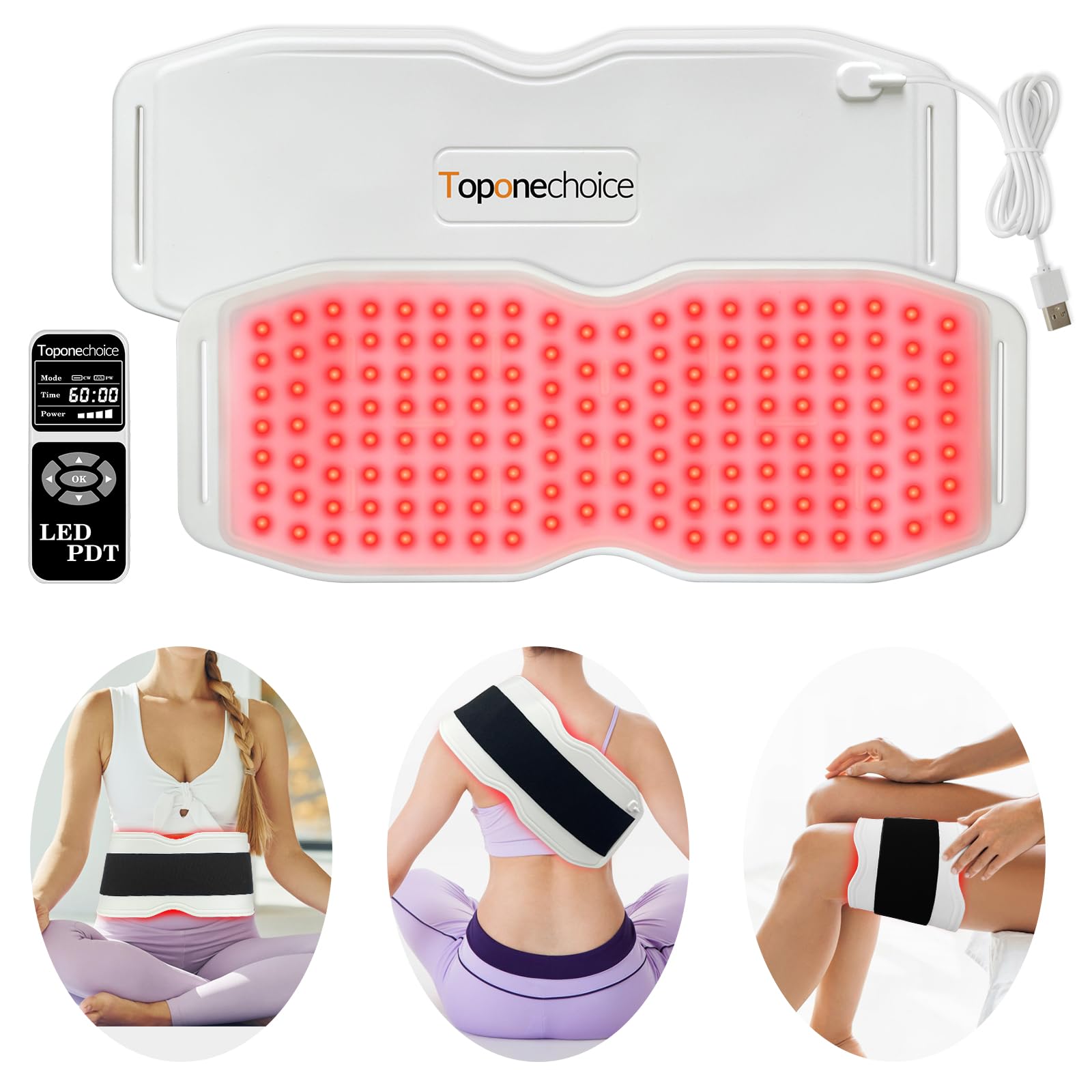 Toponechoice Red Light Therapy Belt, 450pcs 660nm 850nm 940nm, Infrared Light Therapy