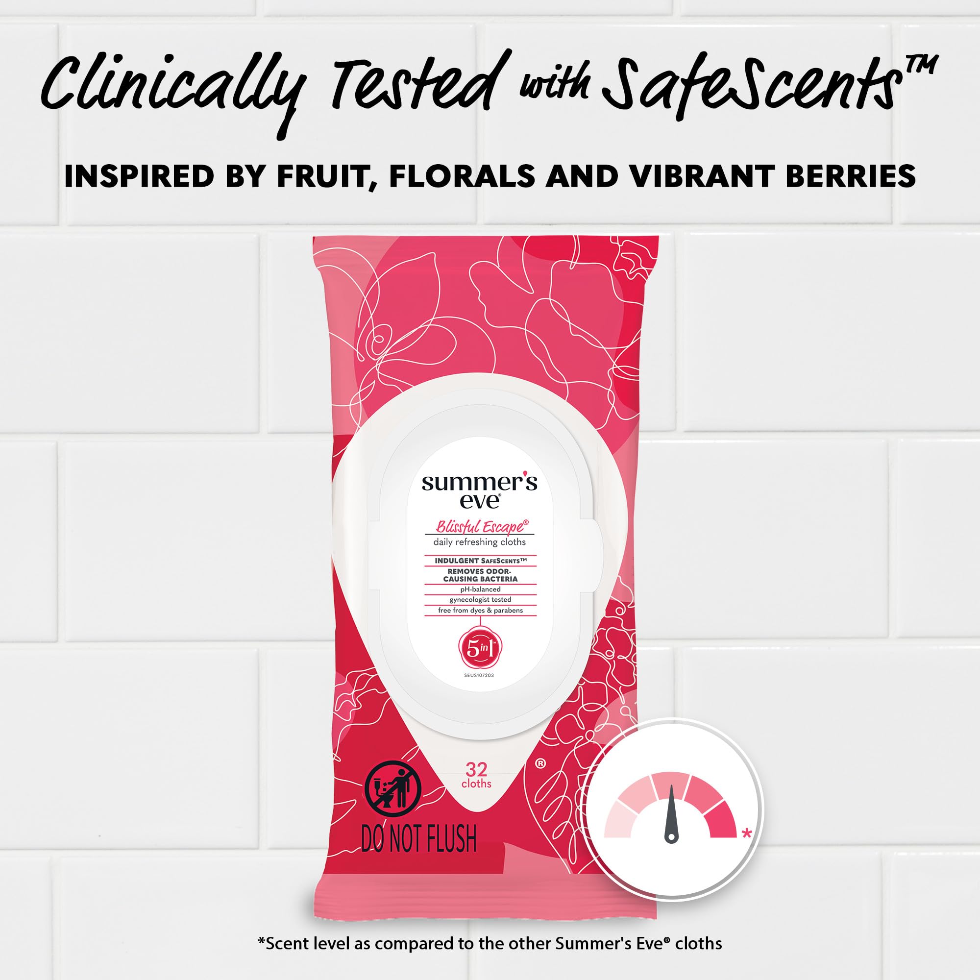 Summer's Eve Blissful Escape Daily Refreshing Feminine Wipes, Removes Odor, pH balanced, 32 Count