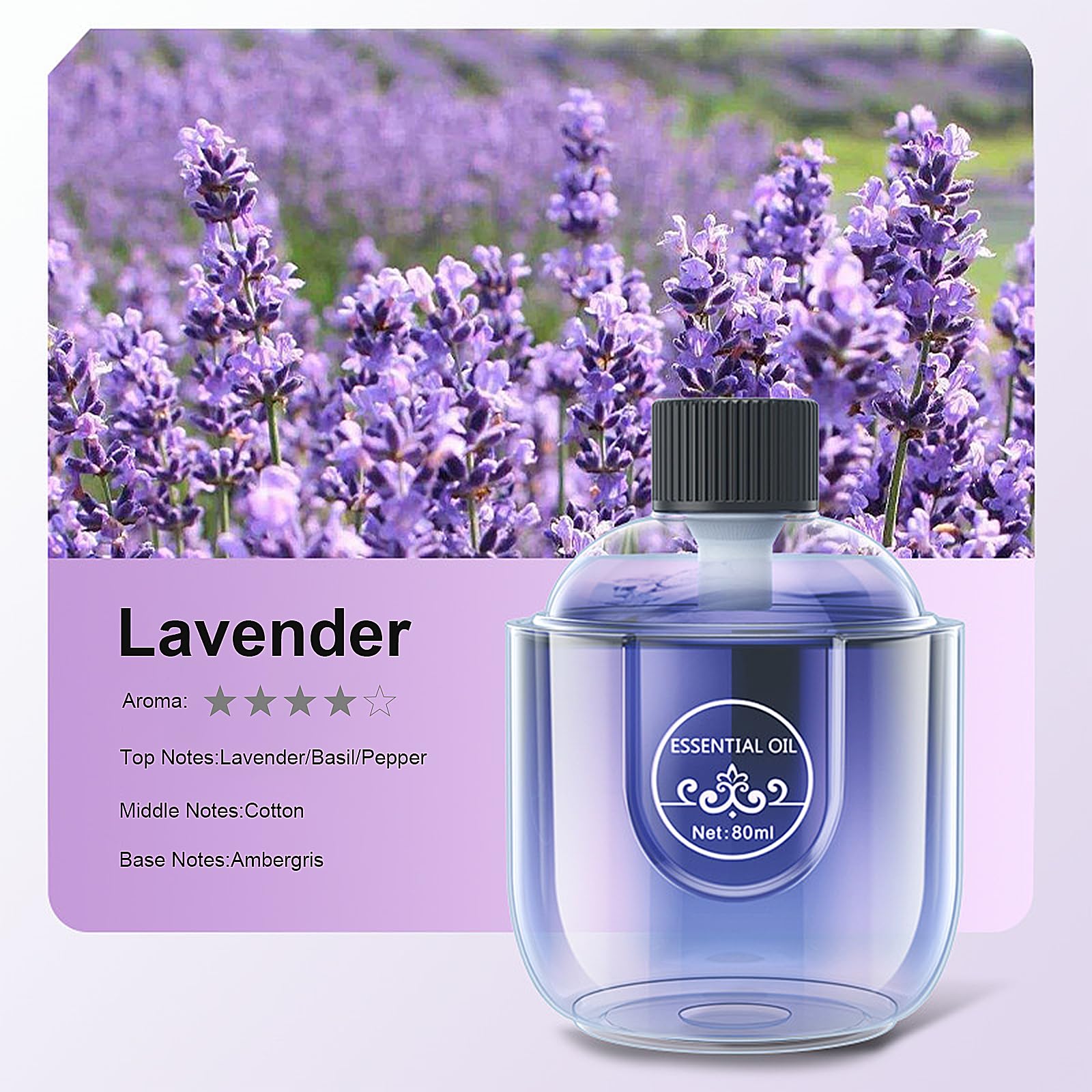 Mini Essential Oil Diffuser, Ultrasonic Mist Air Fresheners for Home with 80 ml Lavender Essential Oils