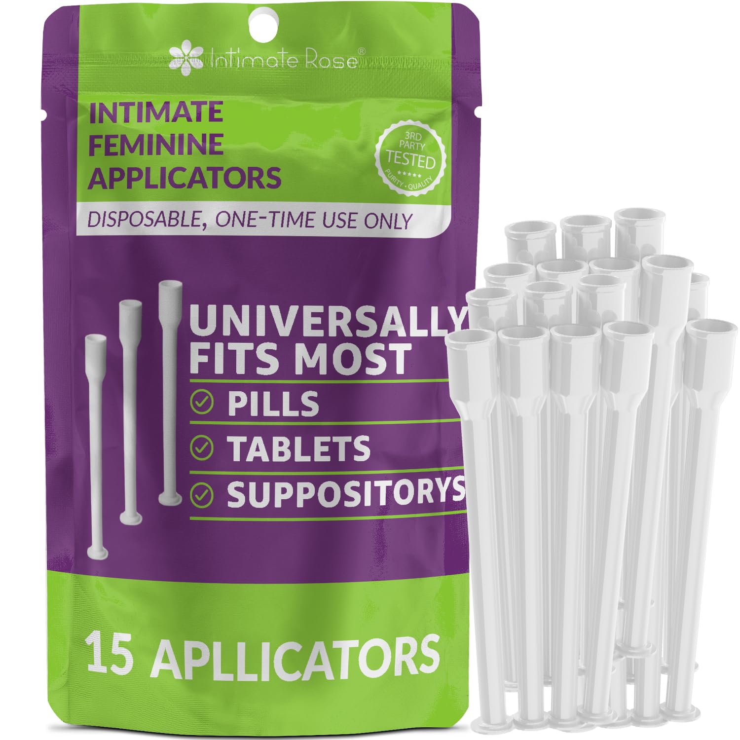 Intimate Rose Boric Acid Suppositories + 15 Count Vaginal Suppository Applicator + pH Test Strips